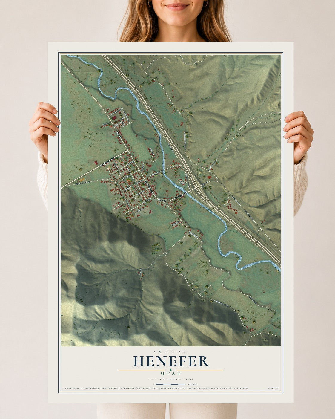 Map of Henefer, Utah, 24 x 36 inch unframed archival matte print