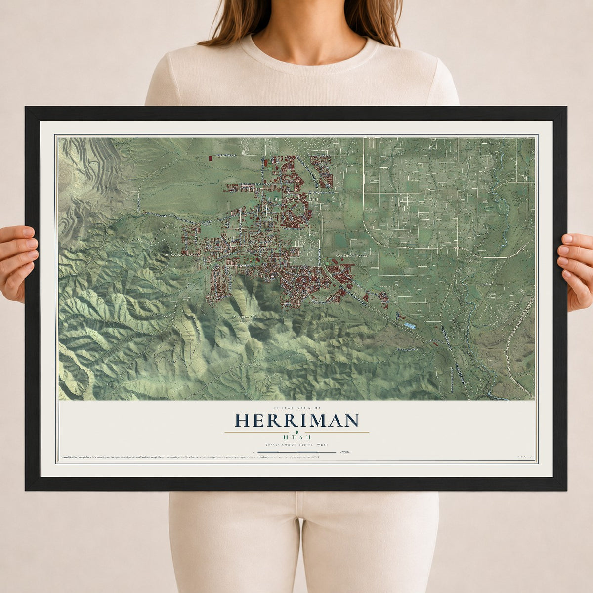 Map of Herriman, Utah, 18 x 24 inch print in a black wood frame