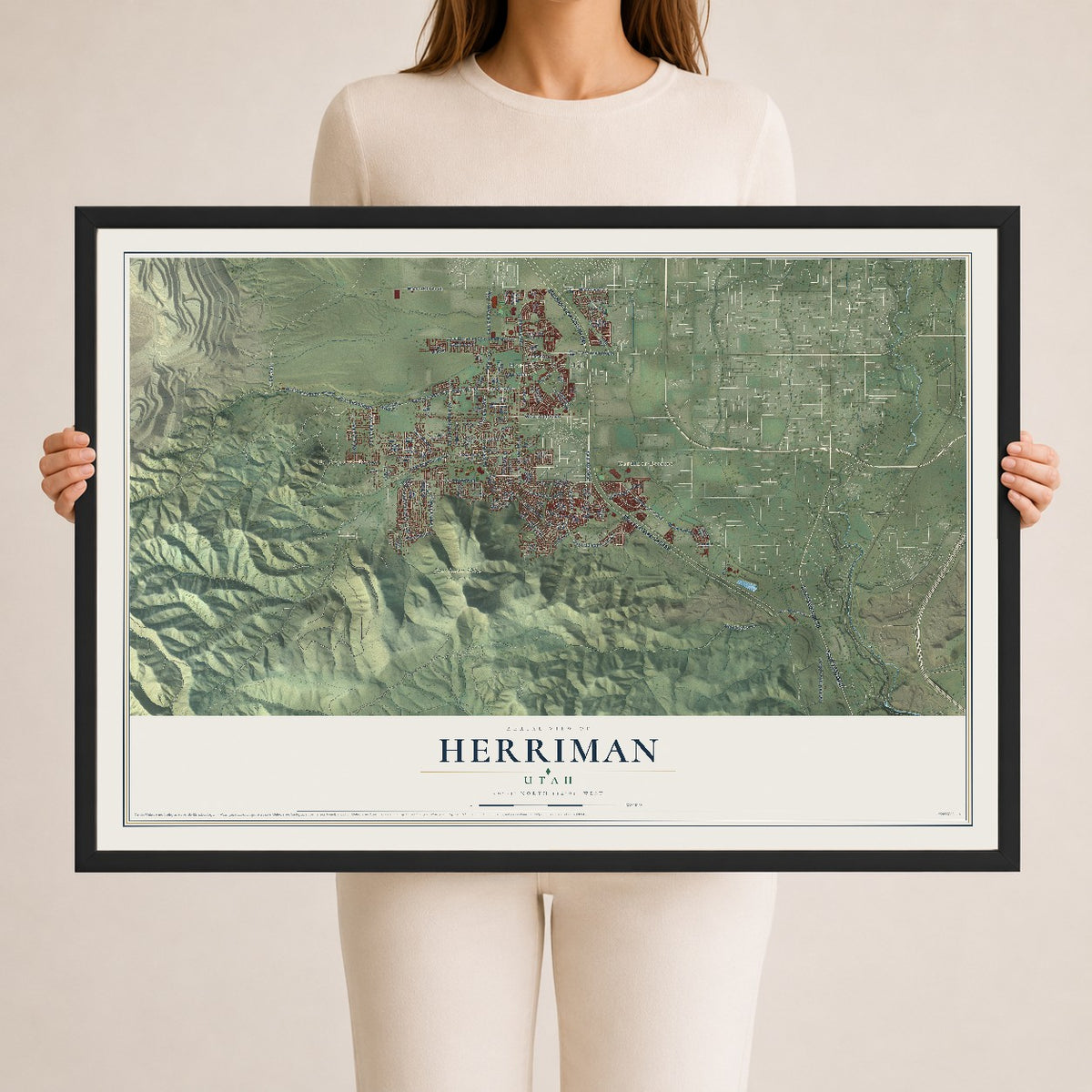 Map of Herriman, Utah, 24 x 36 inch print in a black wood frame