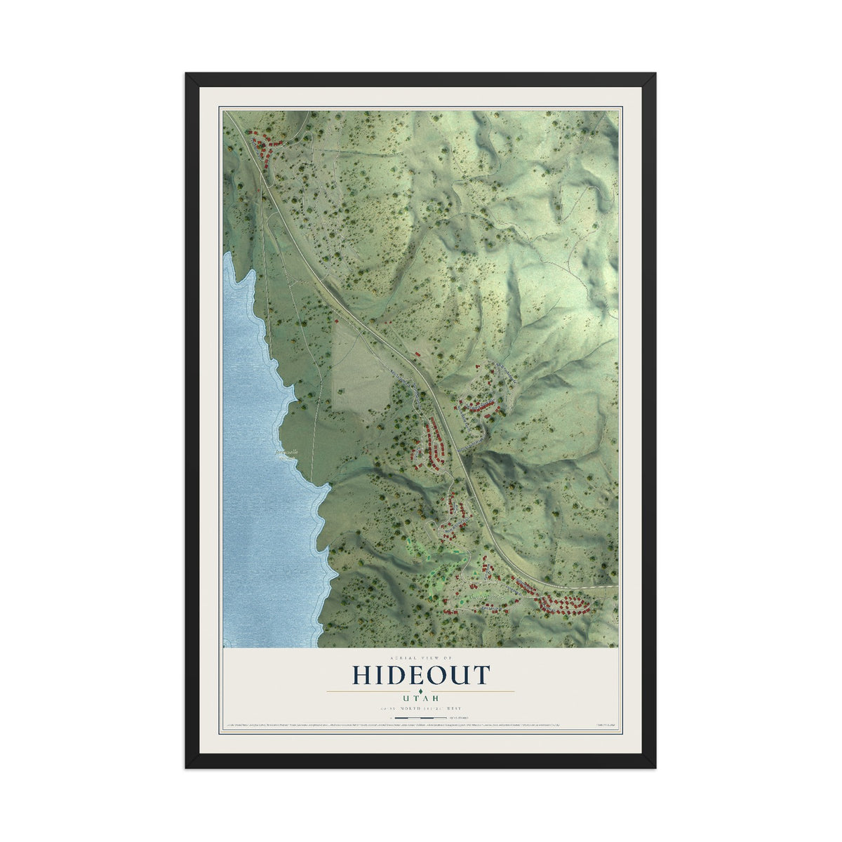 Map of Hideout, Utah, 12 x 18 inch print in a black wood frame