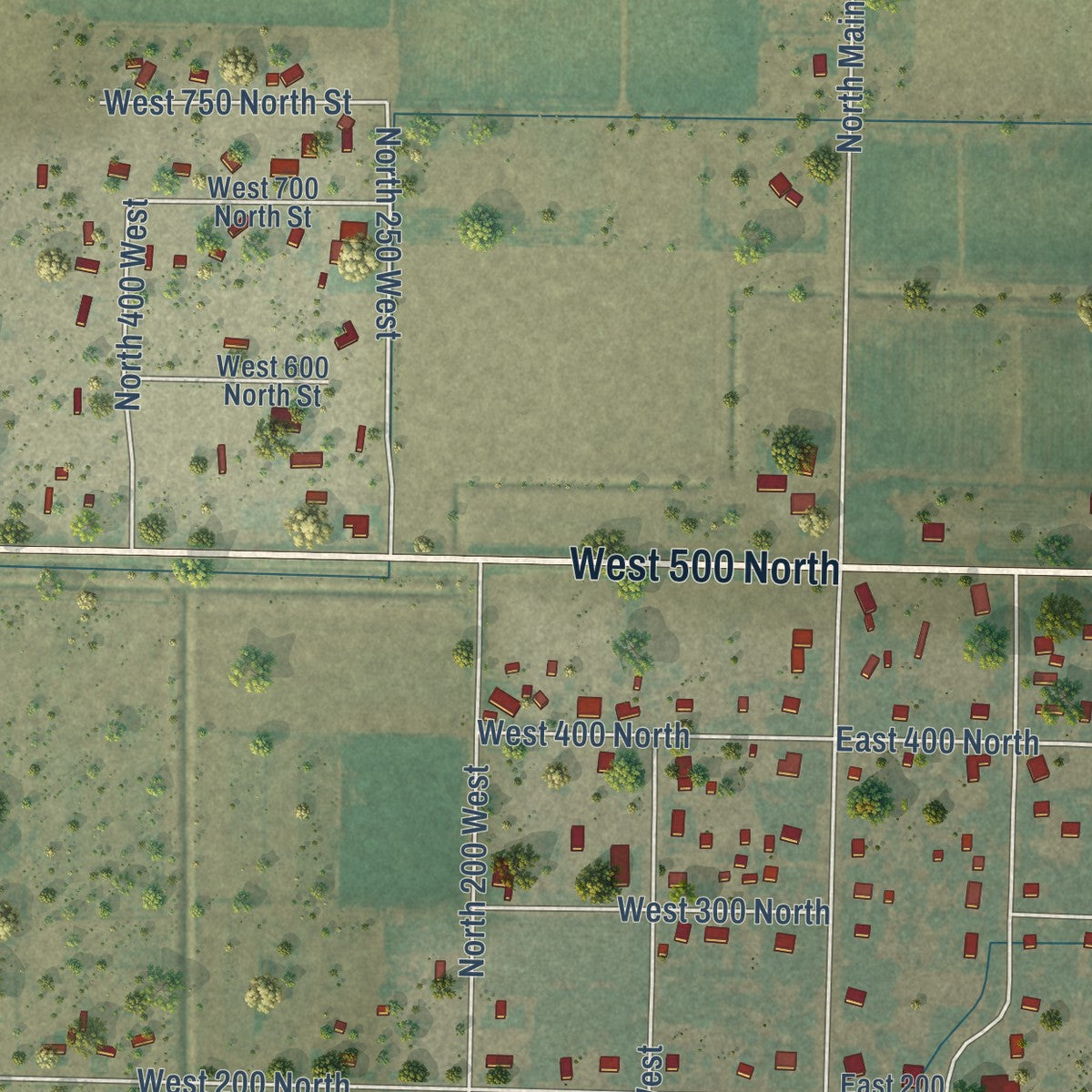 Close-up of the map of Hinckley, Utah print showing street and building detail