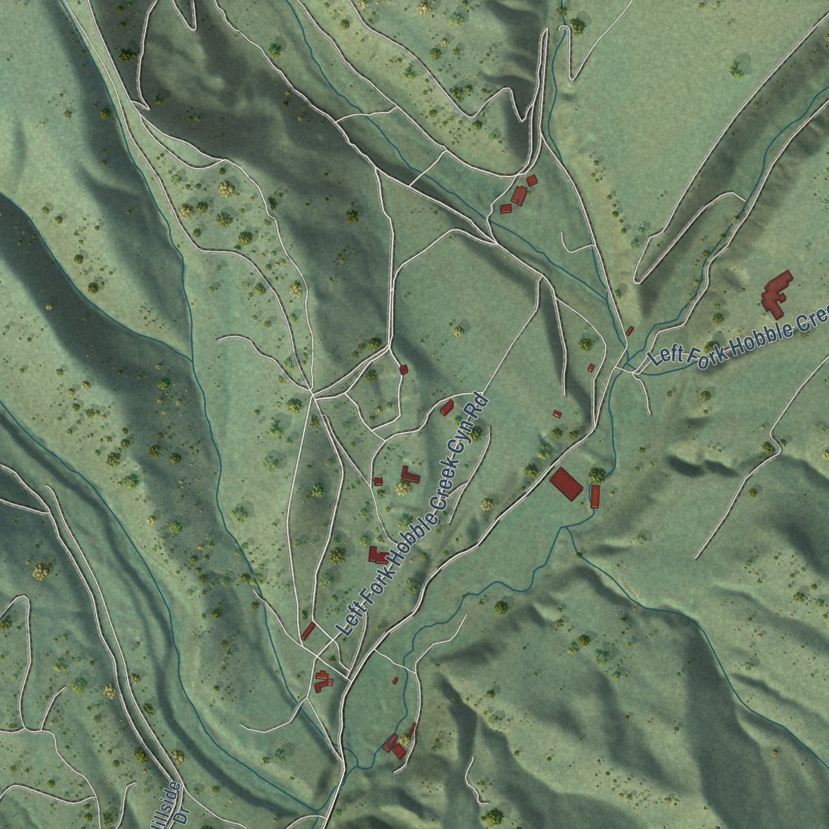Close-up of the map of Hobble Creek, Utah print showing street and building detail