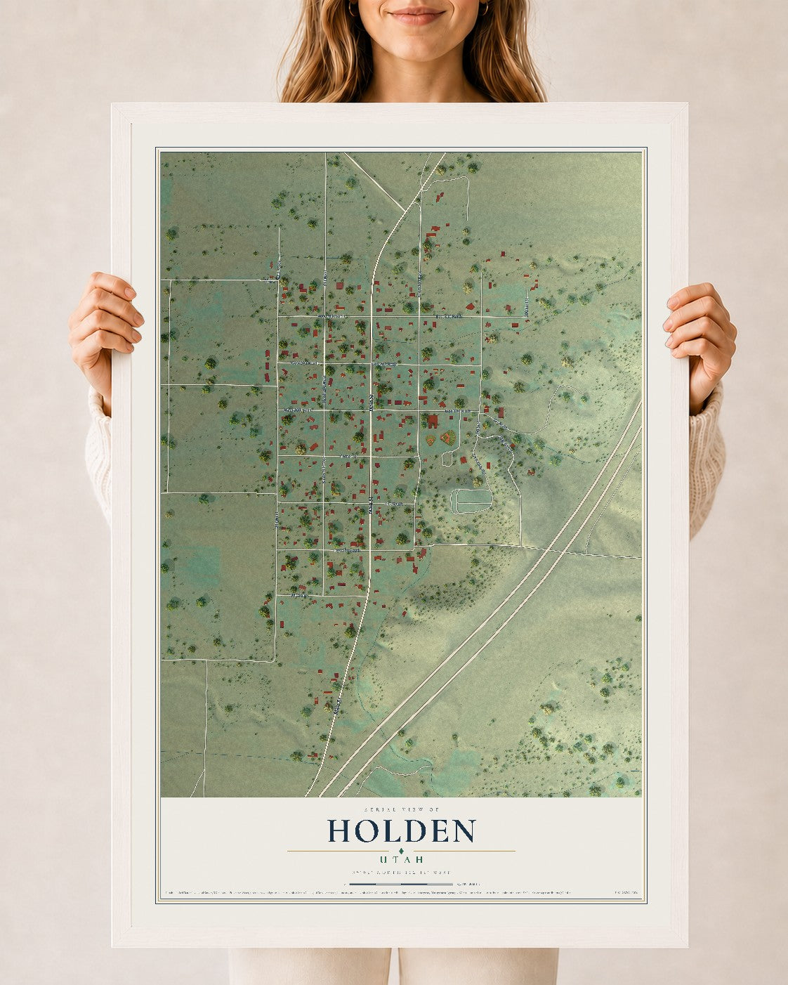 Map of Holden, Utah, 24 x 36 inch print in a white wood frame