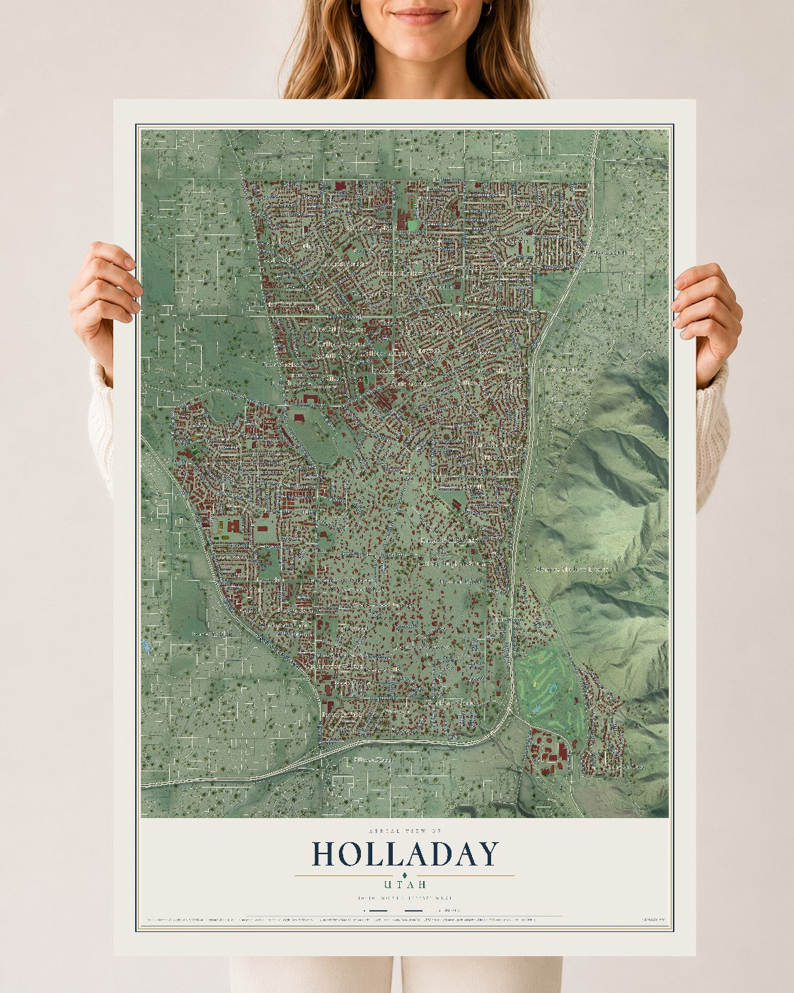Map of Holladay, Utah, 24 x 36 inch unframed archival matte print