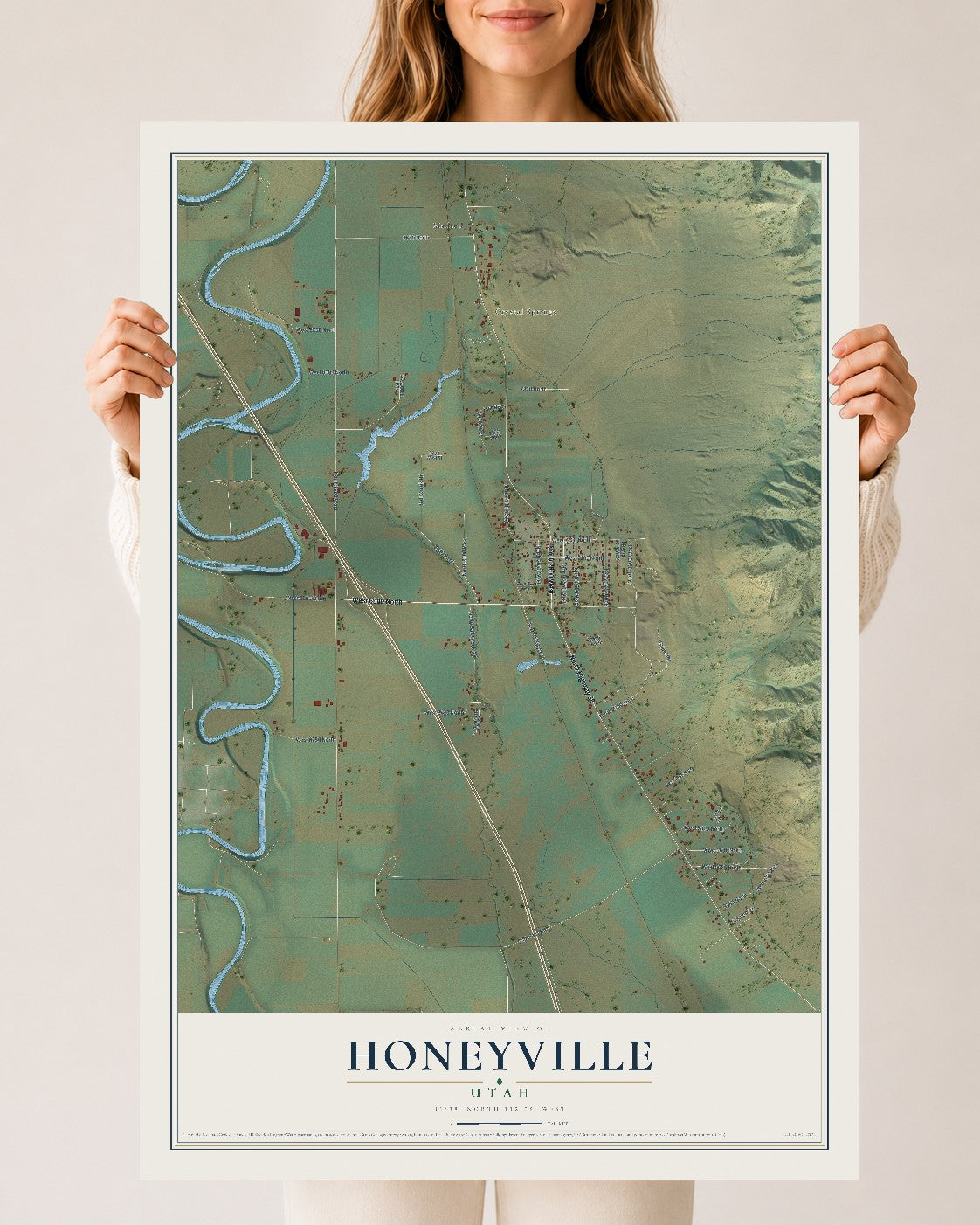 Map of Honeyville, Utah, 24 x 36 inch unframed archival matte print