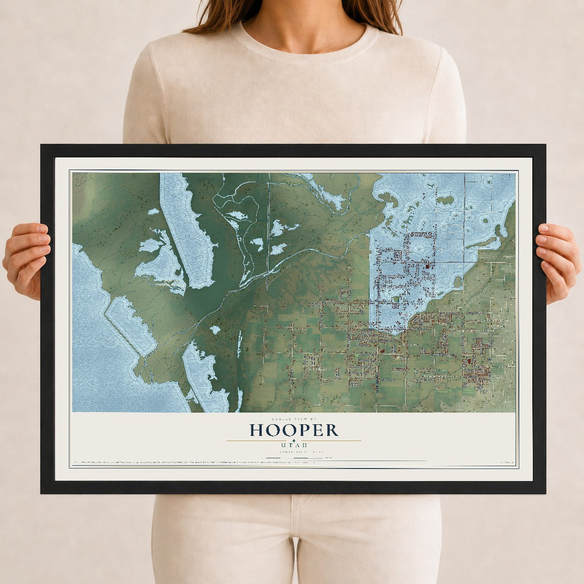 Map of Hooper, Utah, 12 x 18 inch print in a black wood frame