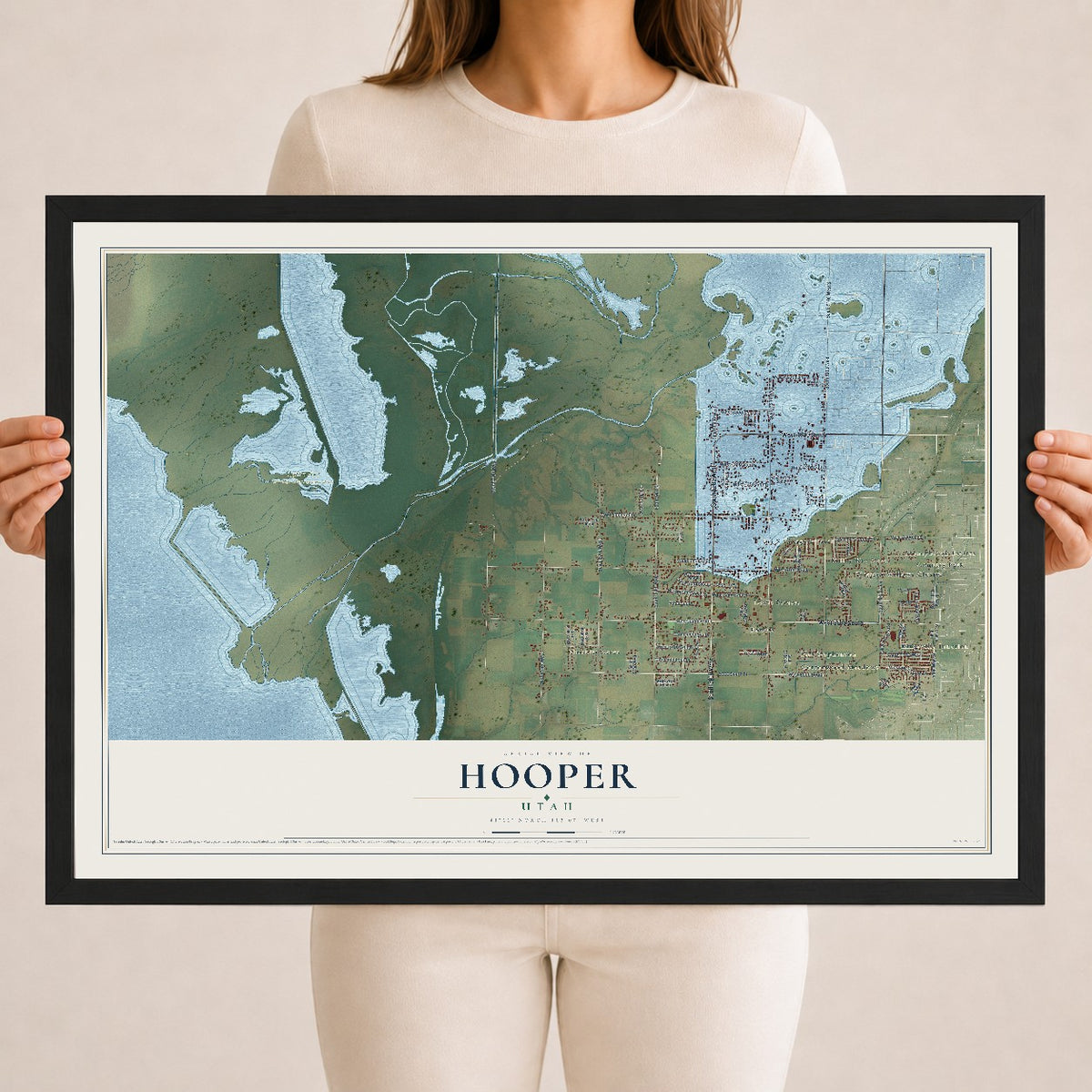 Map of Hooper, Utah, 18 x 24 inch print in a black wood frame