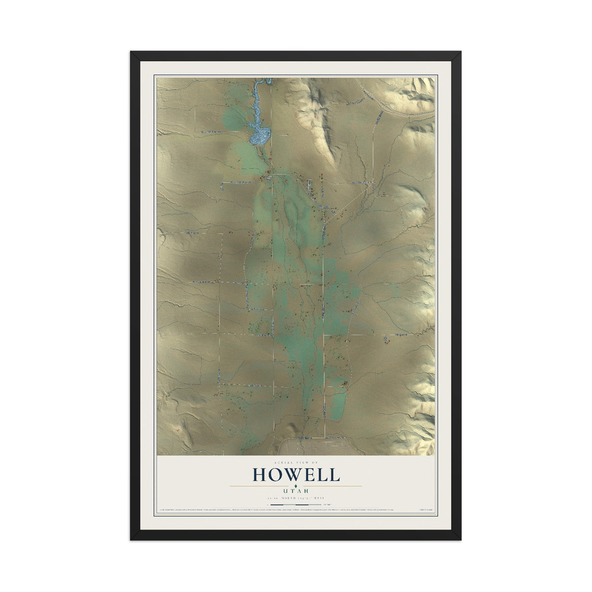 Map of Howell, Utah, 12 x 18 inch print in a black wood frame