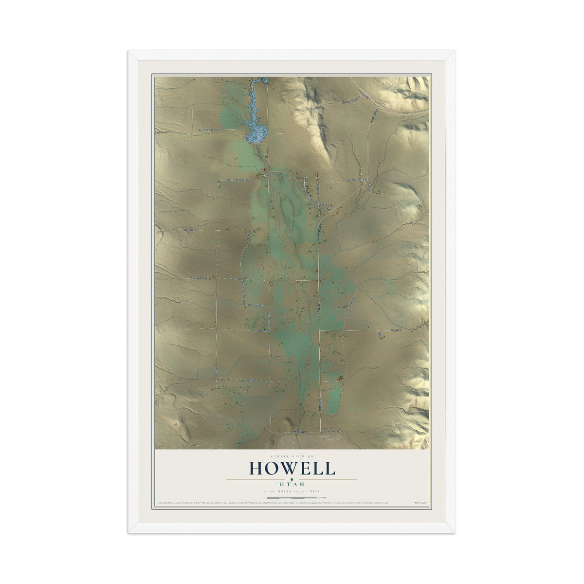 Map of Howell, Utah, 12 x 18 inch print in a white wood frame