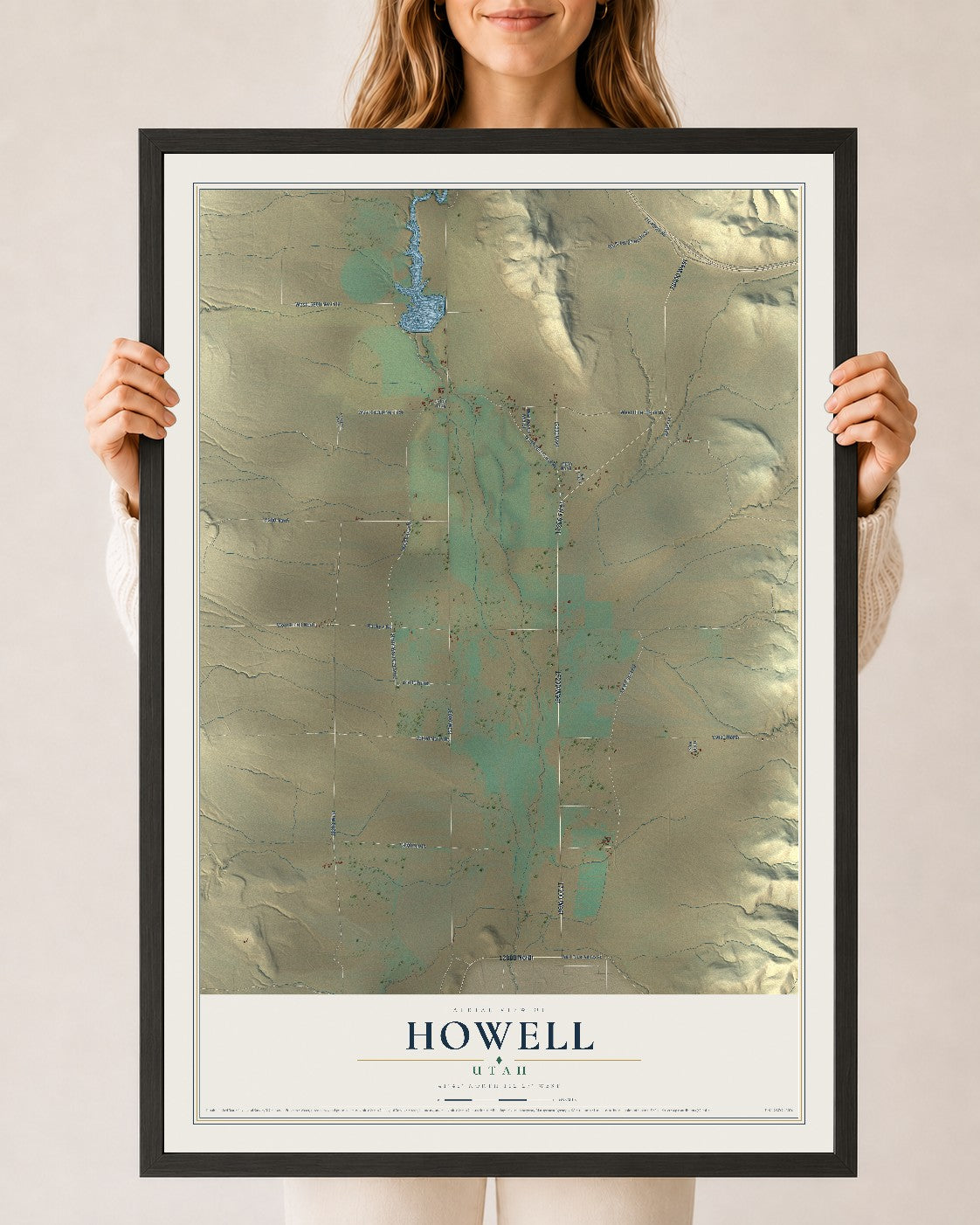 Map of Howell, Utah, 24 x 36 inch print in a black wood frame