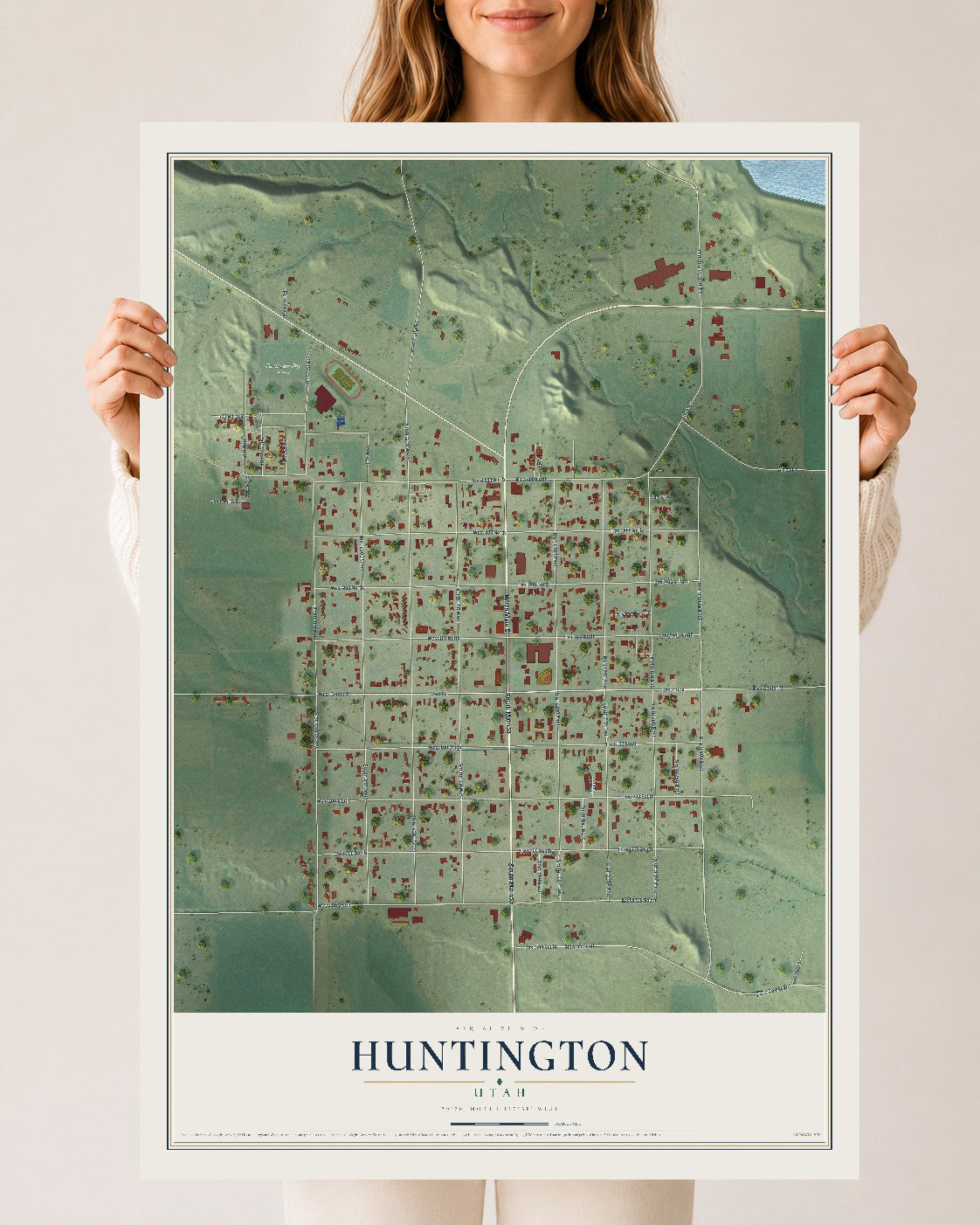 Map of Huntington, Utah, 24 x 36 inch unframed archival matte print