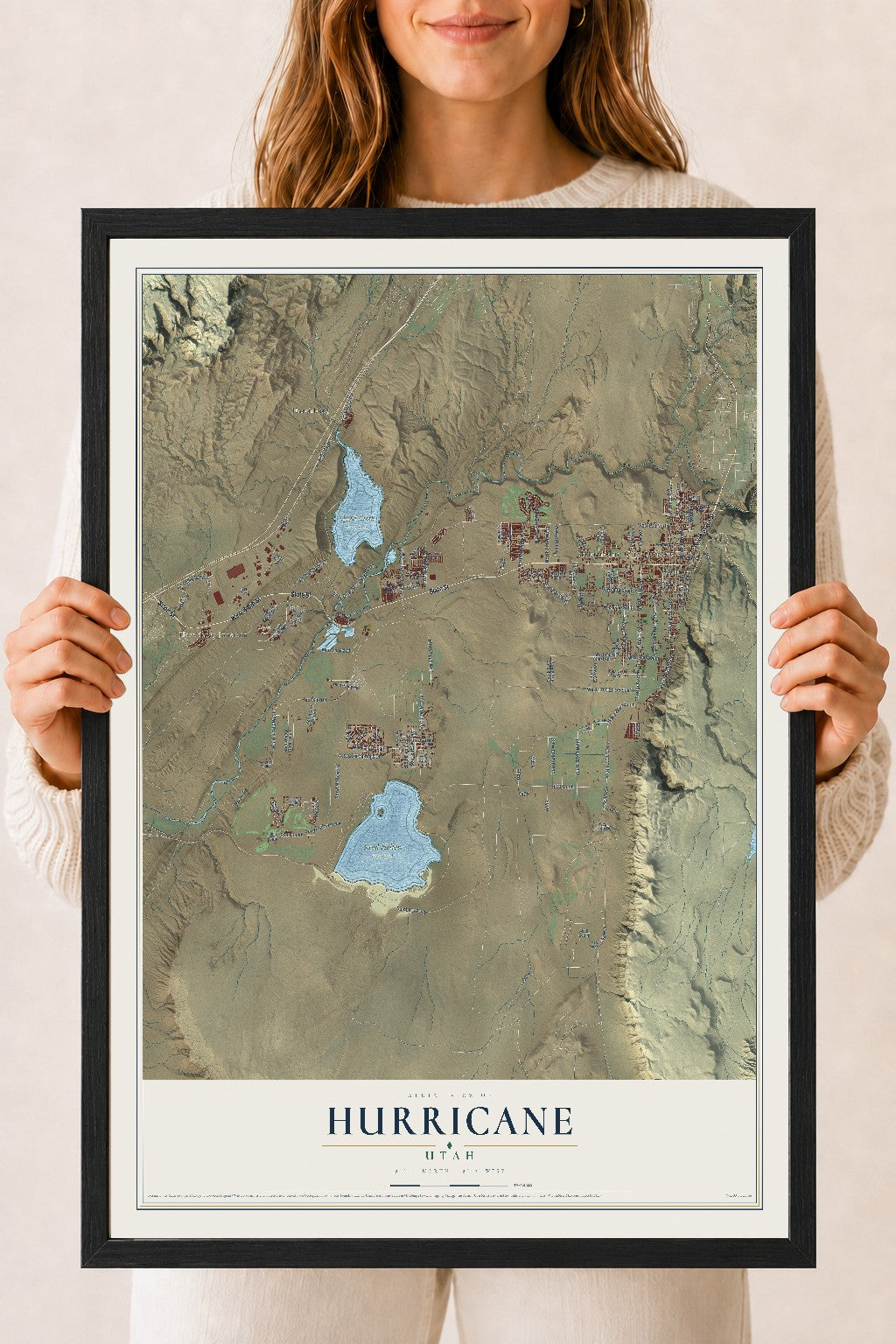 Map of Hurricane, Utah, 18 x 24 inch print in a black wood frame