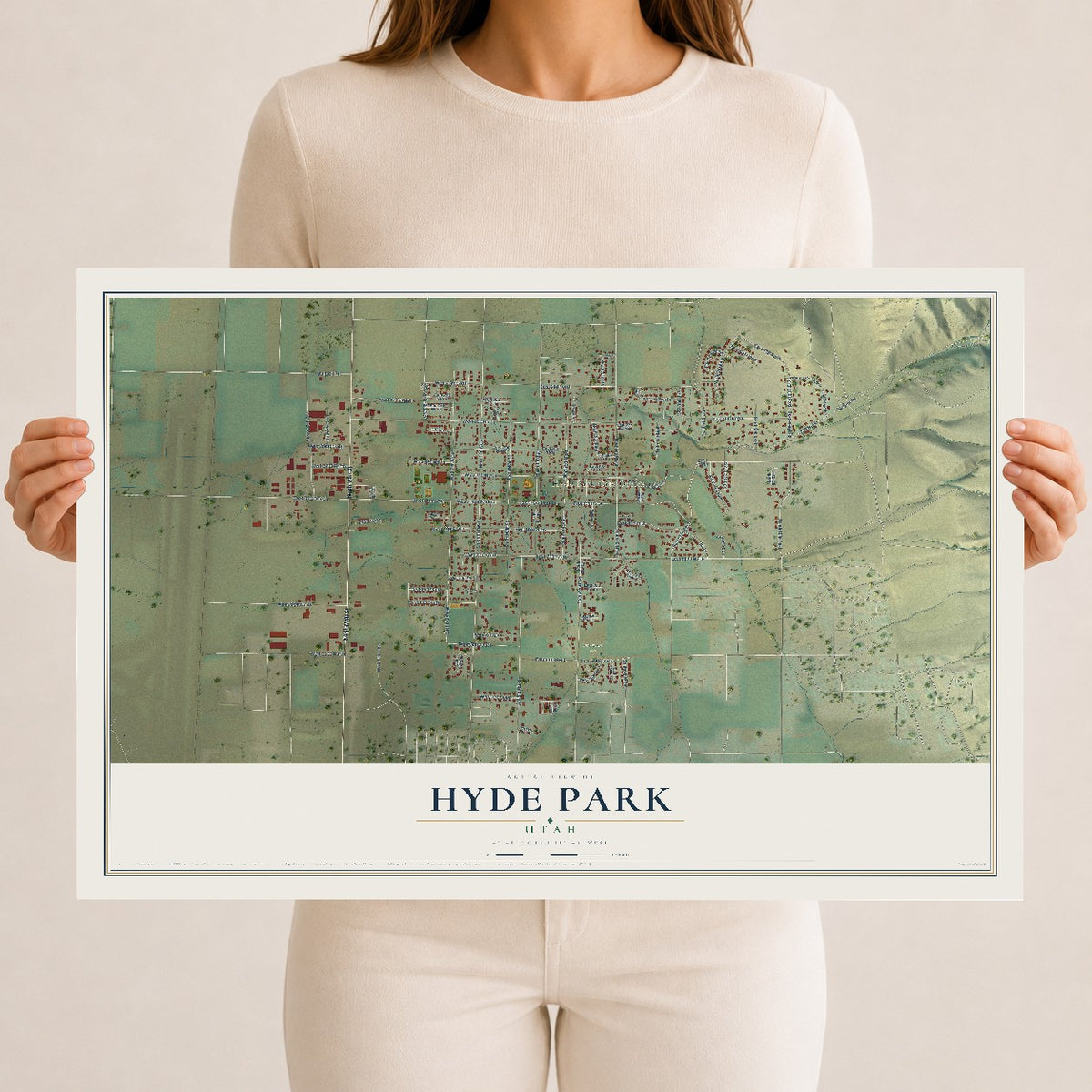 Map of Hyde Park, Utah, 12 x 18 inch unframed archival matte print