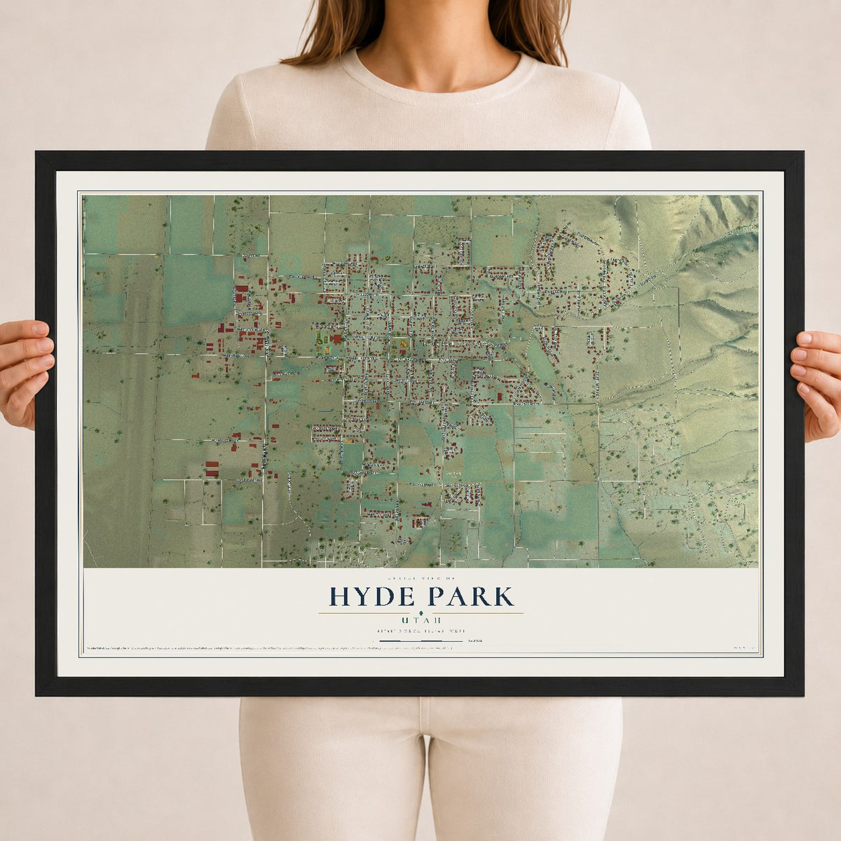 Map of Hyde Park, Utah, 18 x 24 inch print in a black wood frame