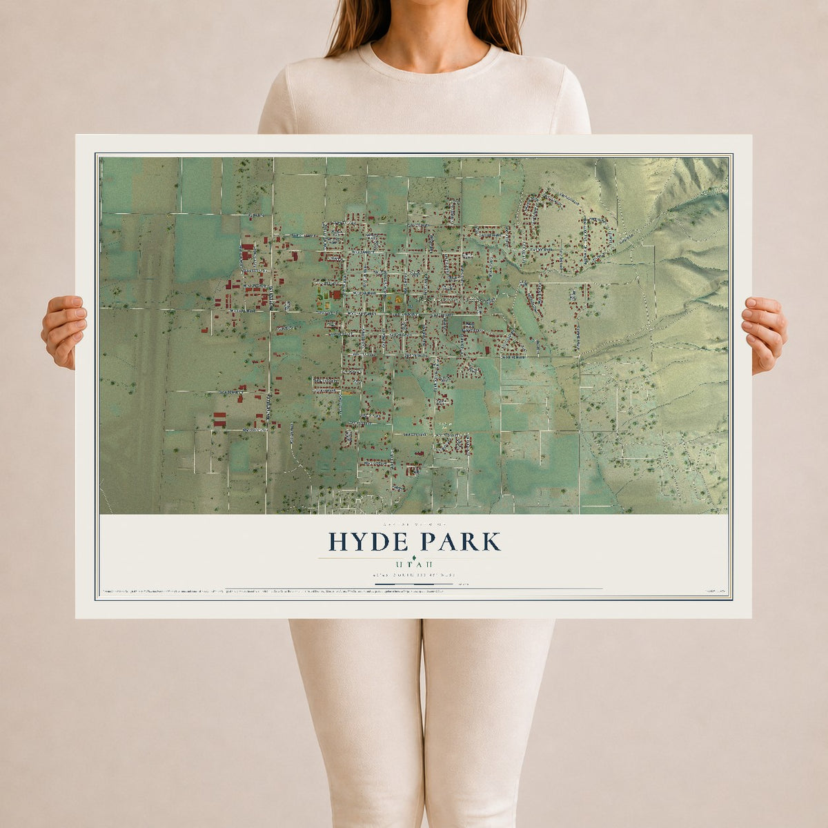 Map of Hyde Park, Utah, 24 x 36 inch unframed archival matte print