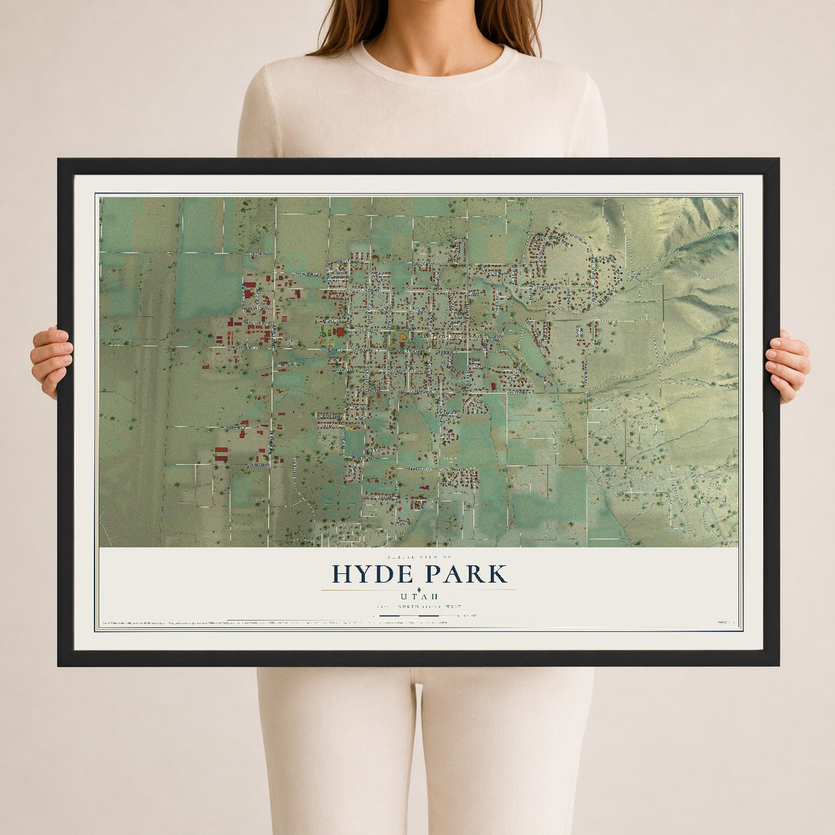 Map of Hyde Park, Utah, 24 x 36 inch print in a black wood frame
