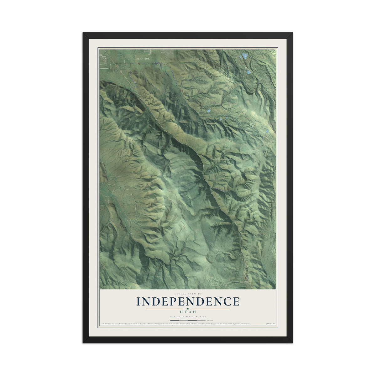 Map of Independence, Utah, 12 x 18 inch print in a black wood frame