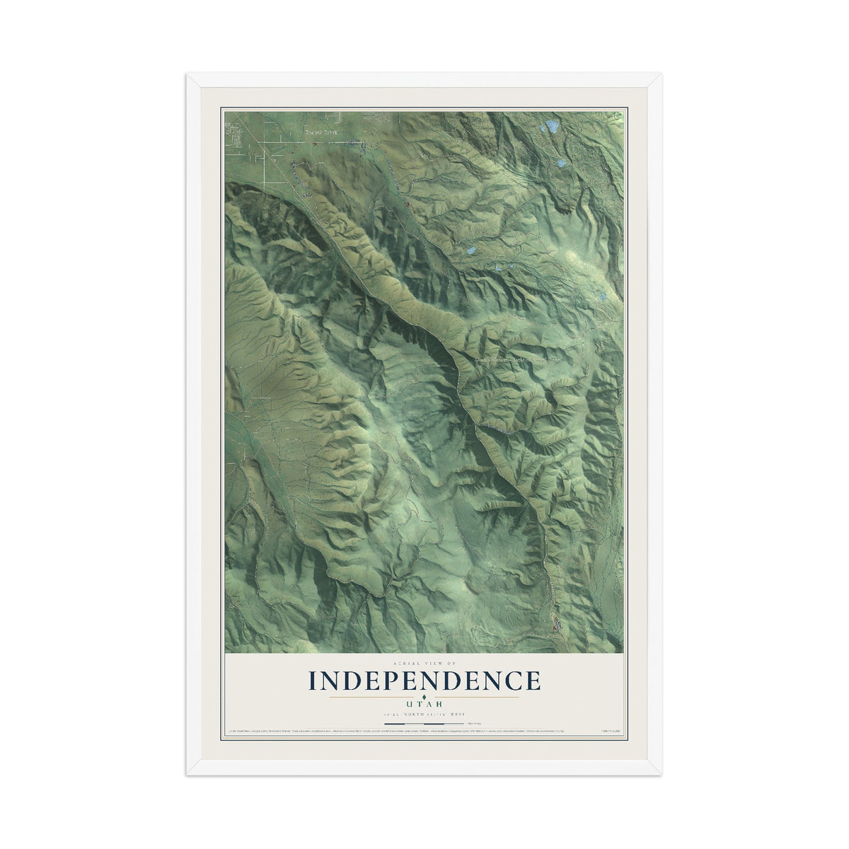 Map of Independence, Utah, 12 x 18 inch print in a white wood frame
