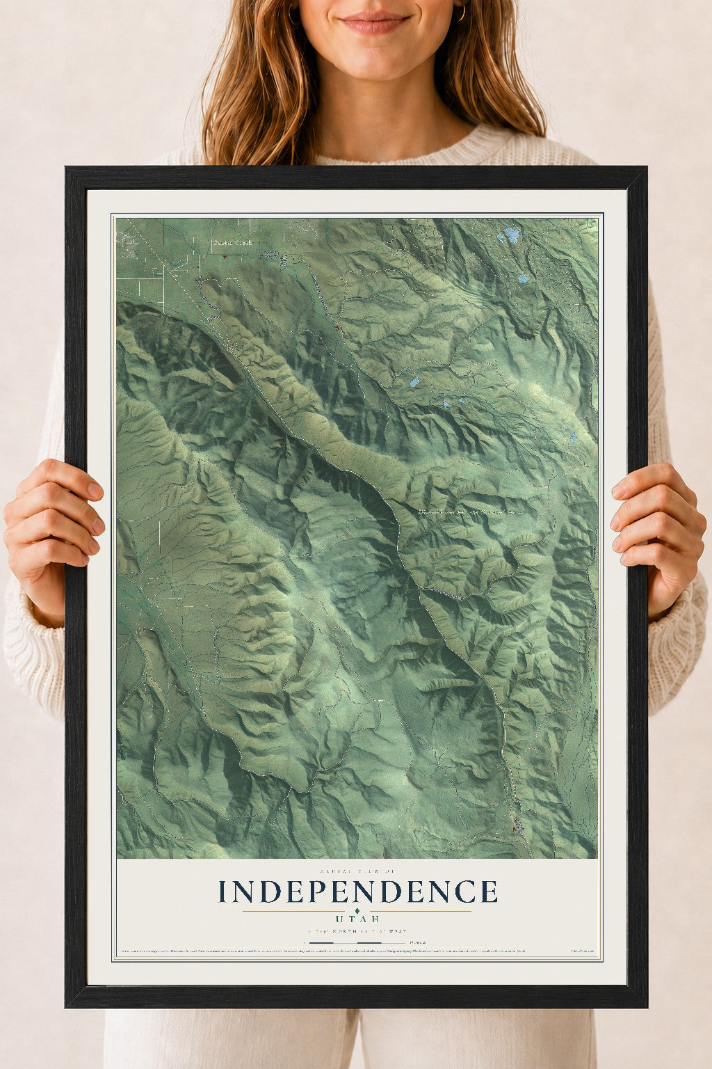 Map of Independence, Utah, 18 x 24 inch print in a black wood frame