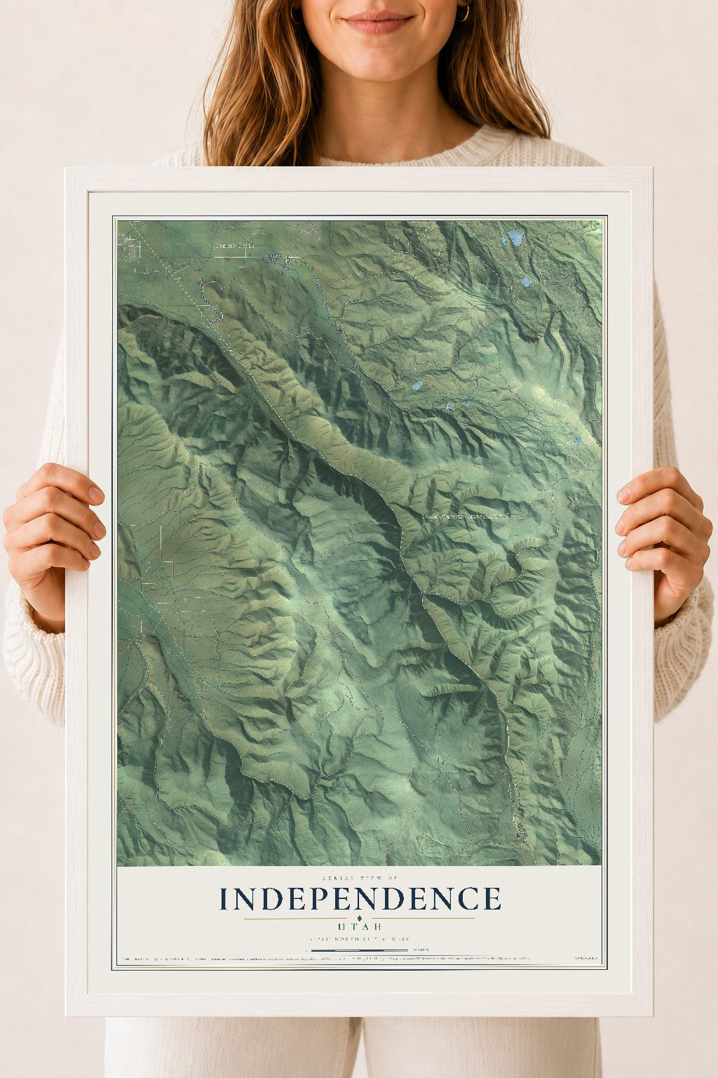 Map of Independence, Utah, 18 x 24 inch print in a white wood frame