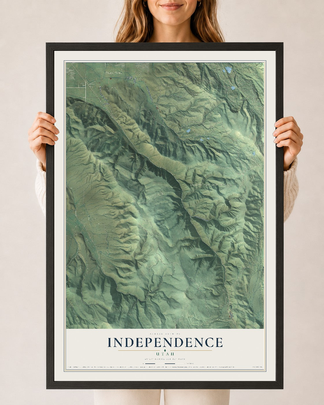 Map of Independence, Utah, 24 x 36 inch print in a black wood frame
