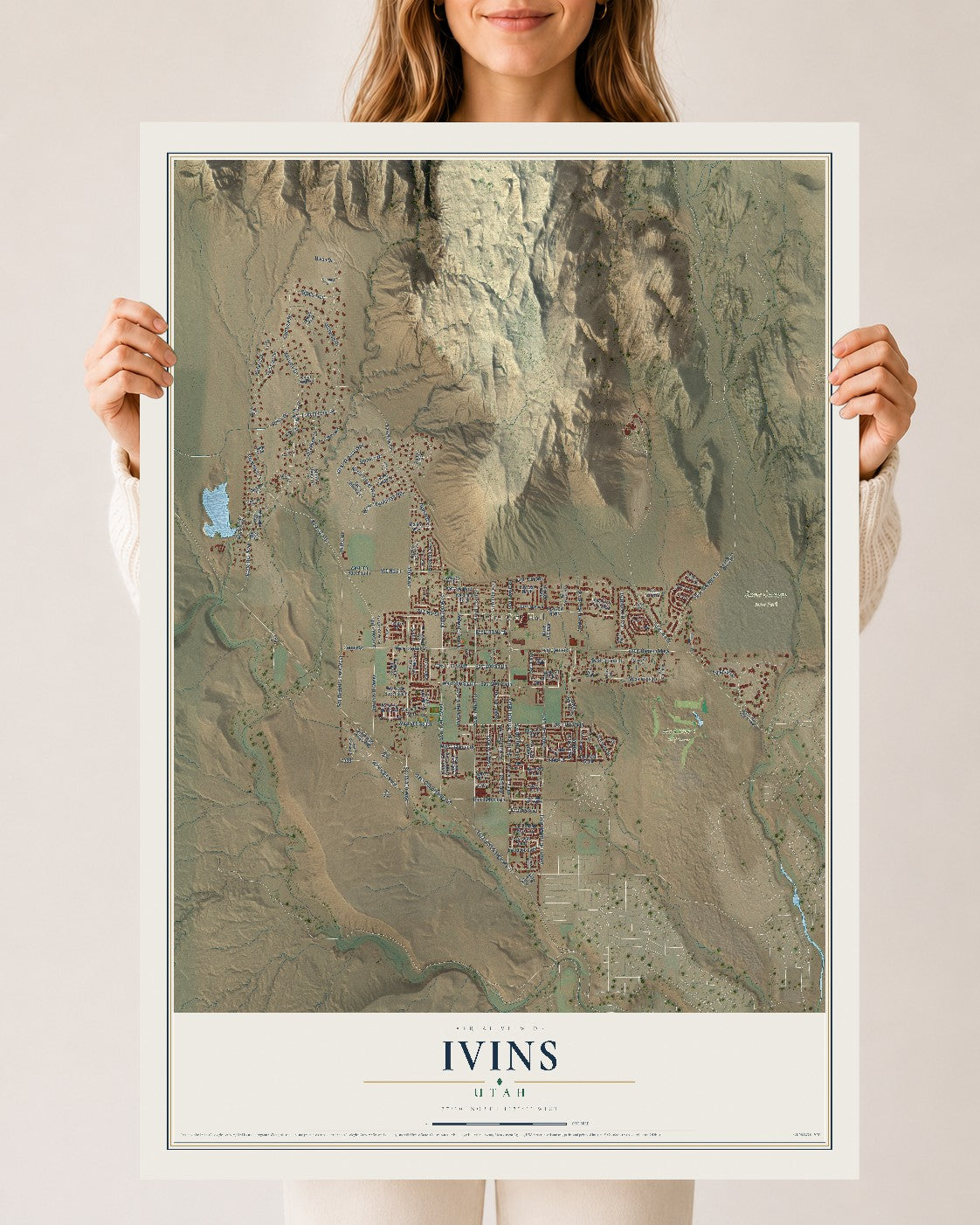 Map of Ivins, Utah, 24 x 36 inch unframed archival matte print