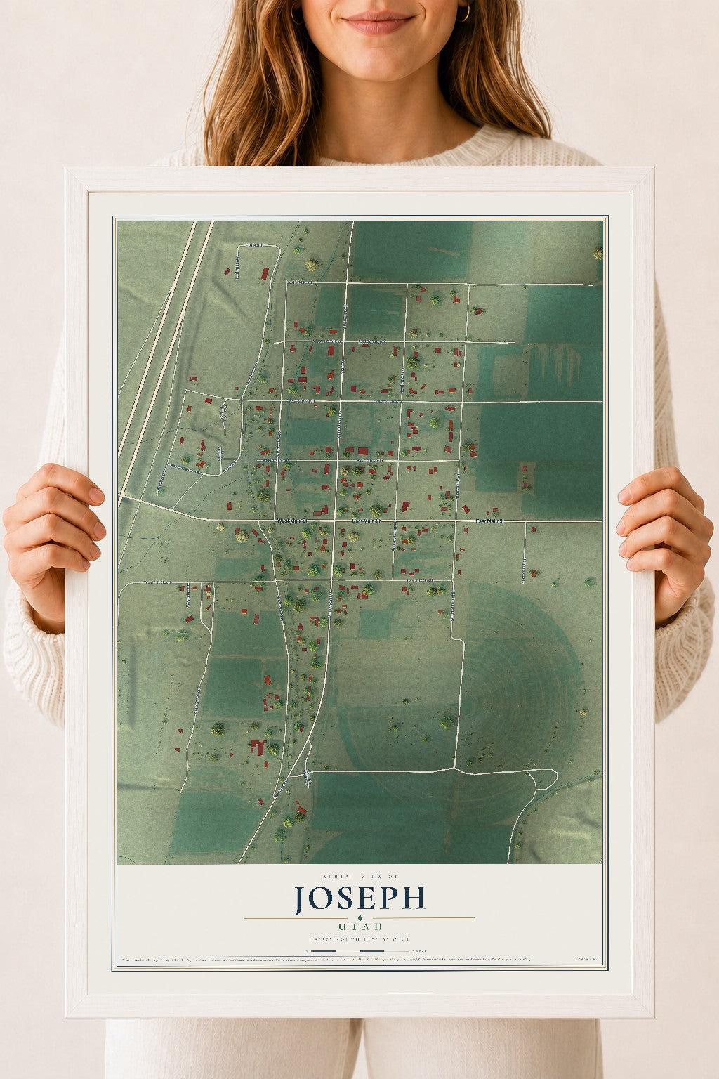 Map of Joseph, Utah, 18 x 24 inch print in a white wood frame