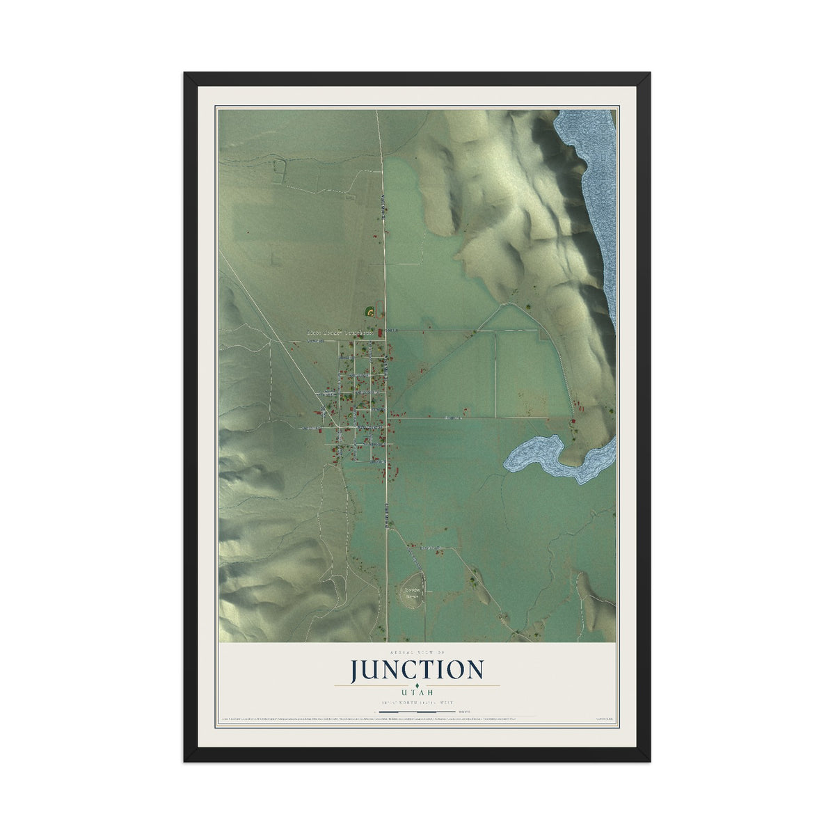 Map of Junction, Utah, 12 x 18 inch print in a black wood frame