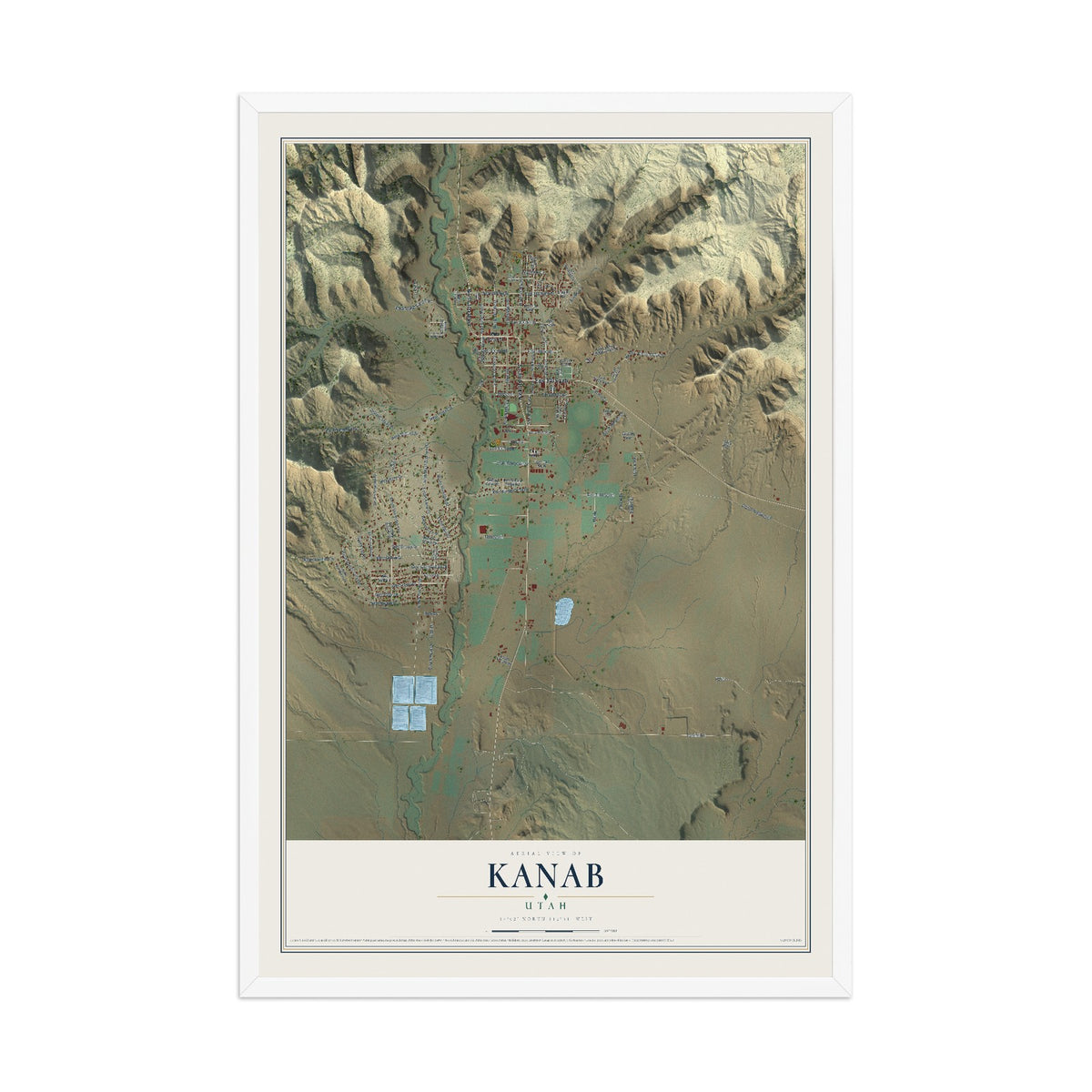 Map of Kanab, Utah, 12 x 18 inch print in a white wood frame