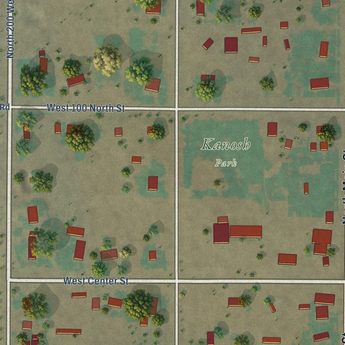 Second close-up of the map of Kanosh, Utah print showing more streets and buildings
