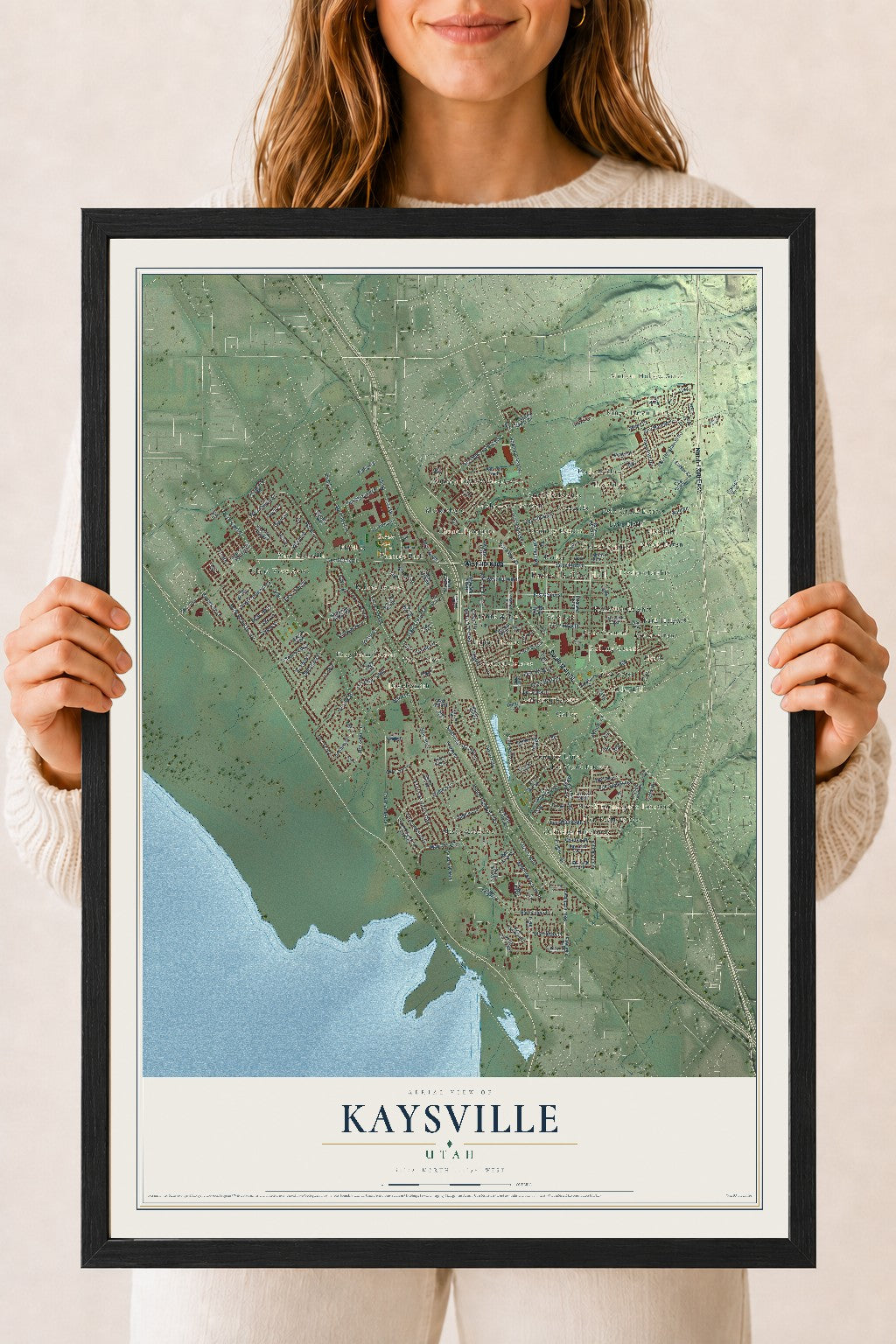 Map of Kaysville, Utah, 18 x 24 inch print in a black wood frame