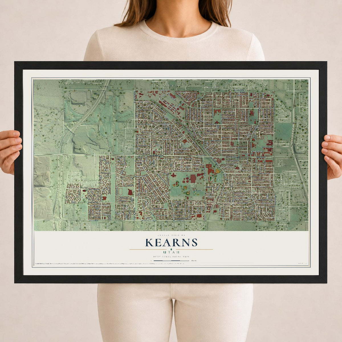 Map of Kearns, Utah, 18 x 24 inch print in a black wood frame