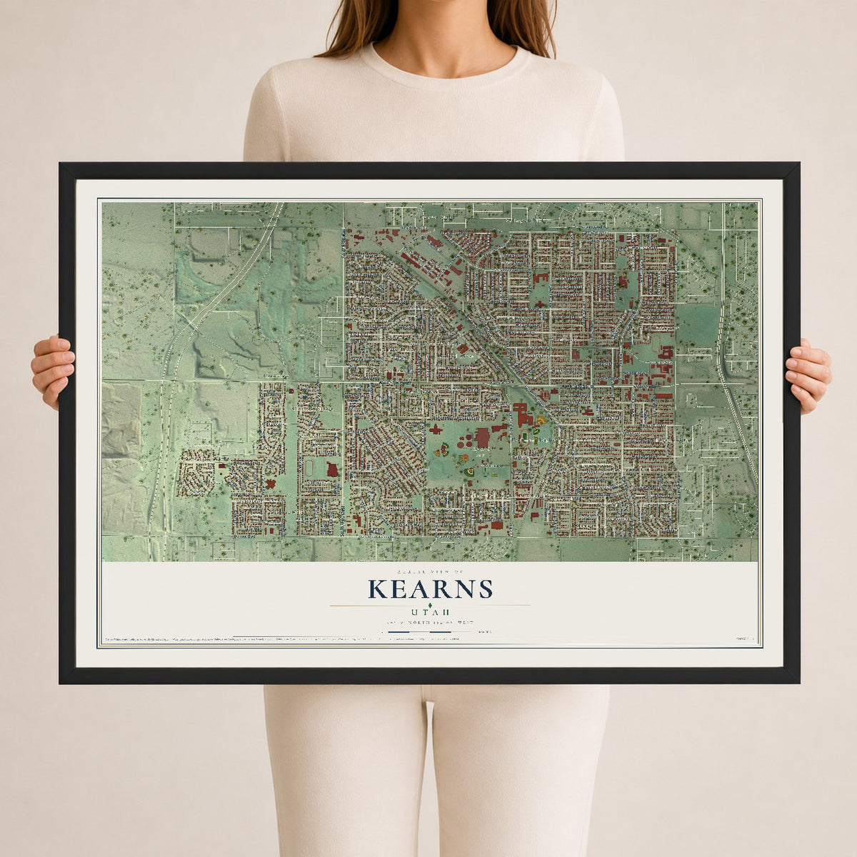 Map of Kearns, Utah, 24 x 36 inch print in a black wood frame