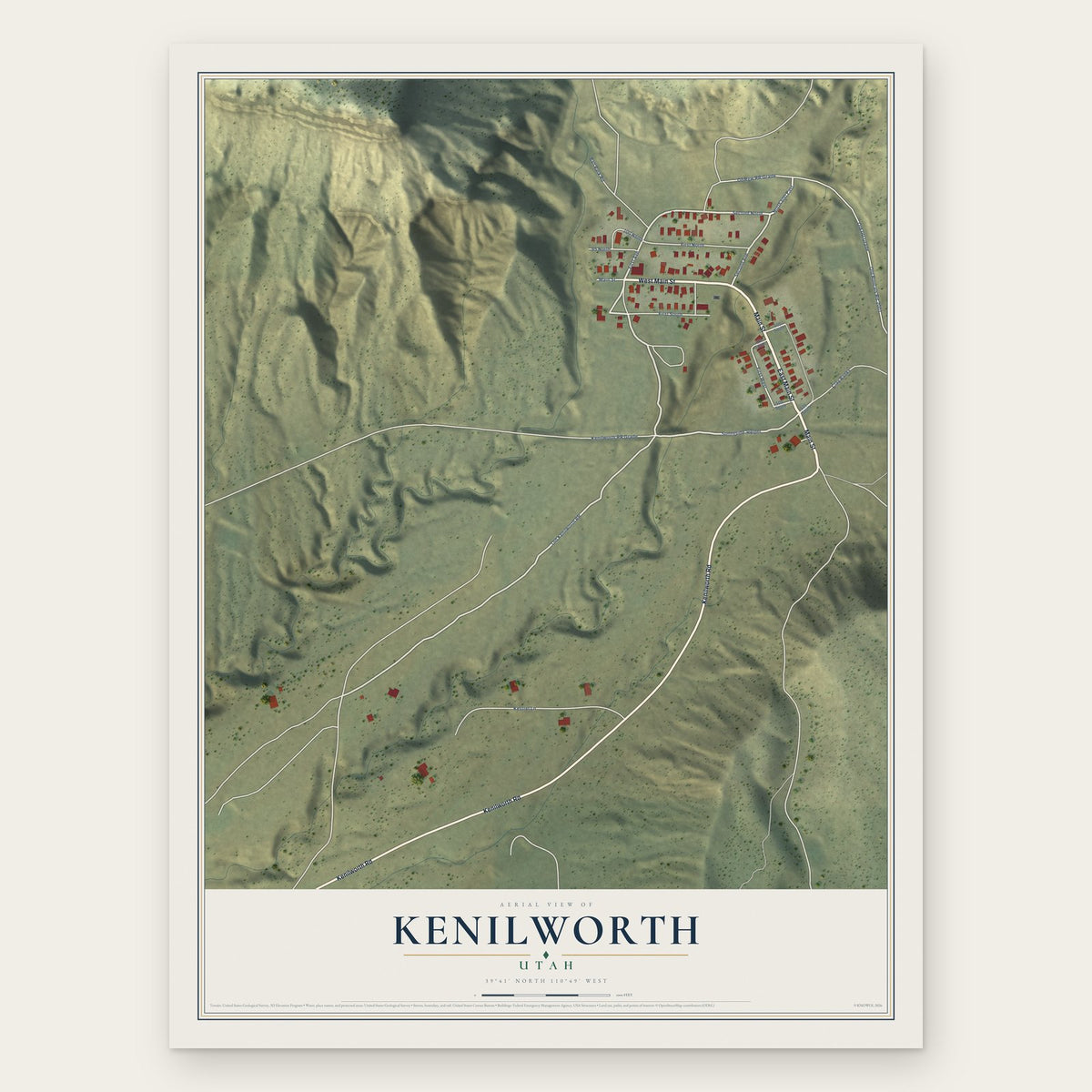 Kenilworth, Utah map print, the full design