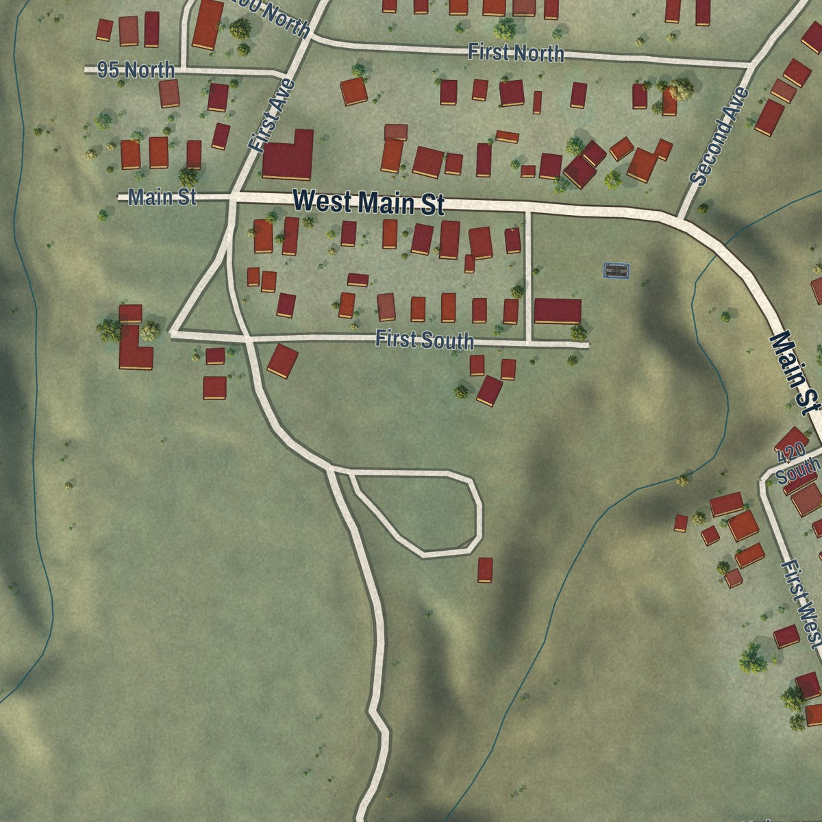 Close-up of the map of Kenilworth, Utah print showing street and building detail