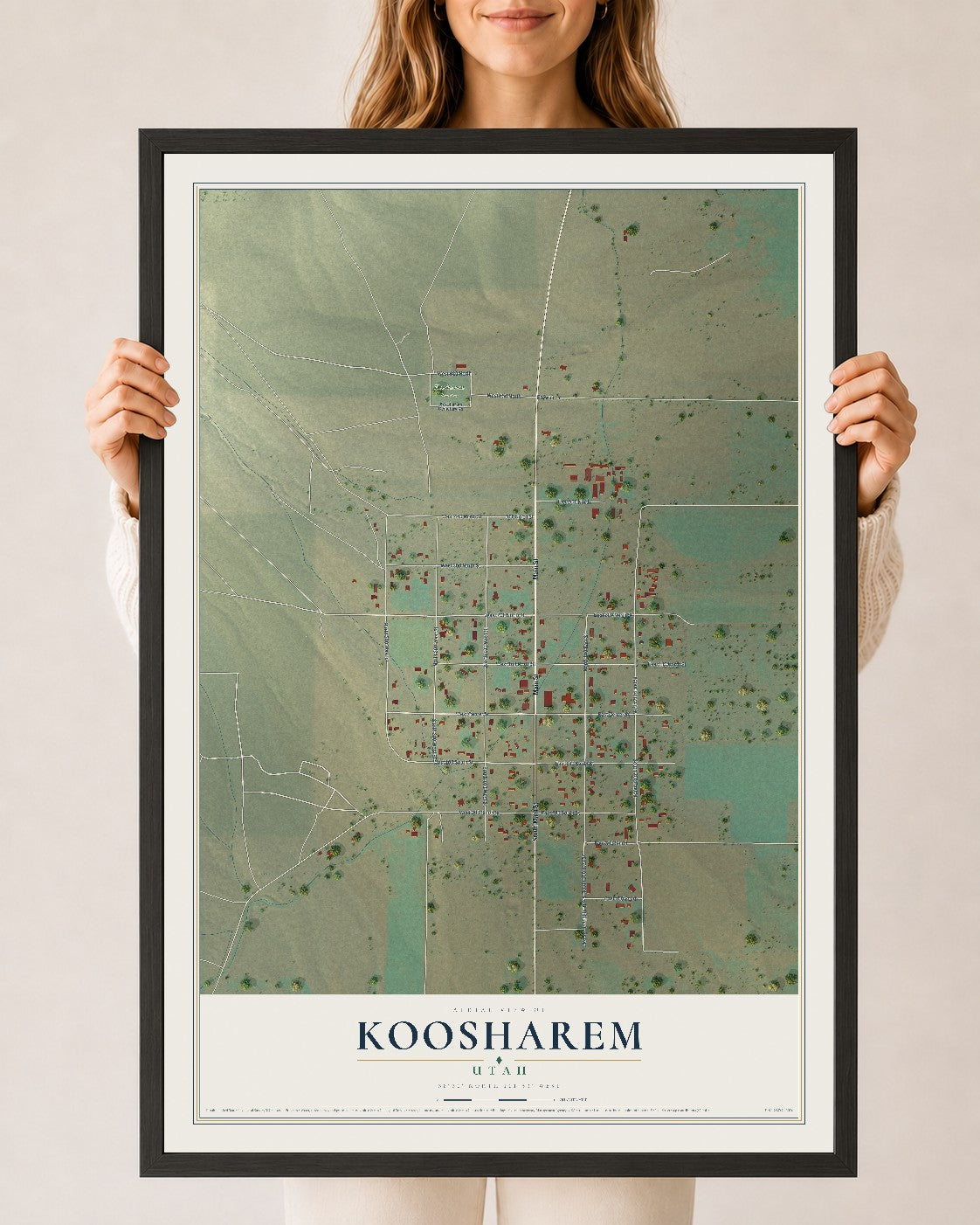 Map of Koosharem, Utah, 24 x 36 inch print in a black wood frame
