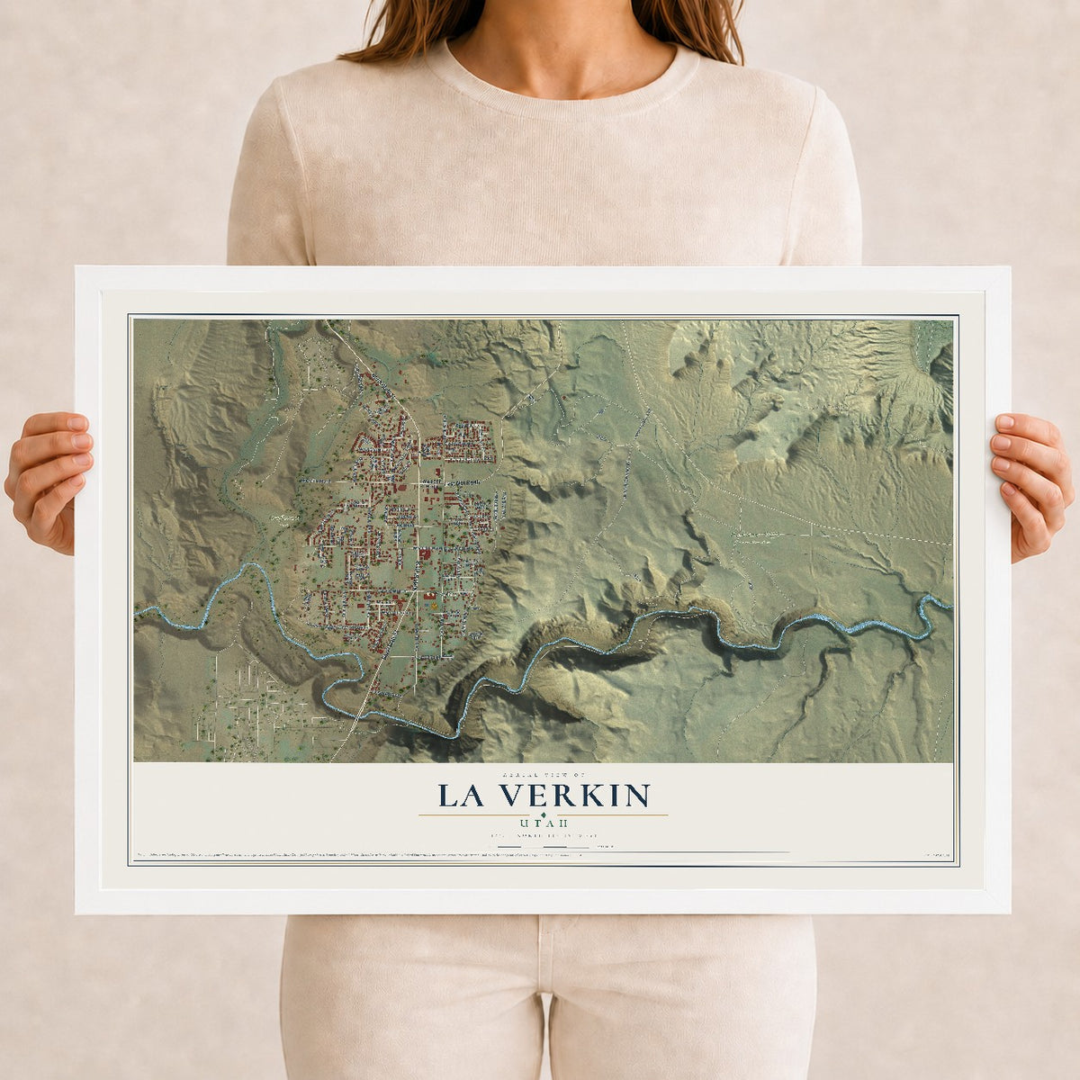 Map of La Verkin, Utah, 12 x 18 inch print in a white wood frame