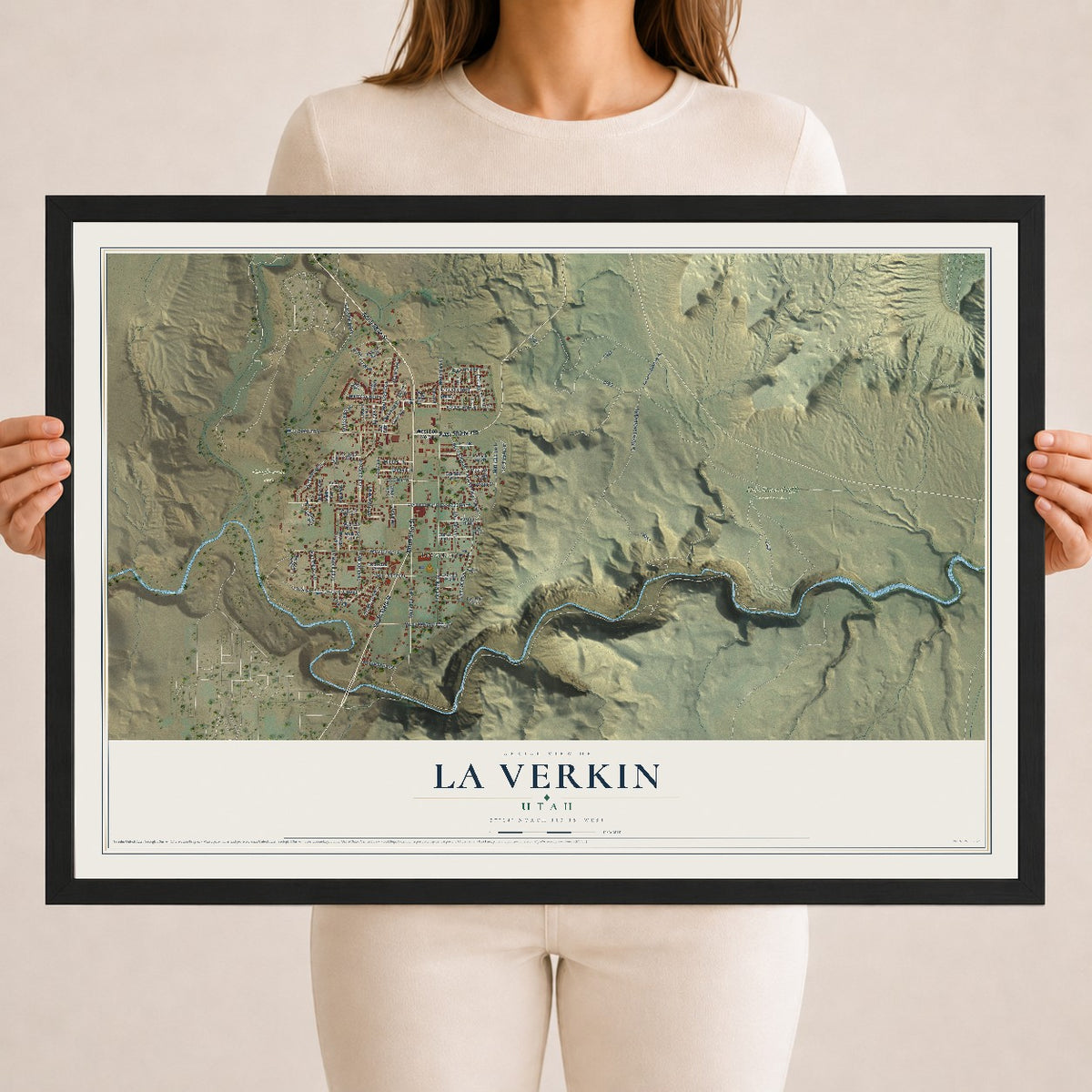 Map of La Verkin, Utah, 18 x 24 inch print in a black wood frame
