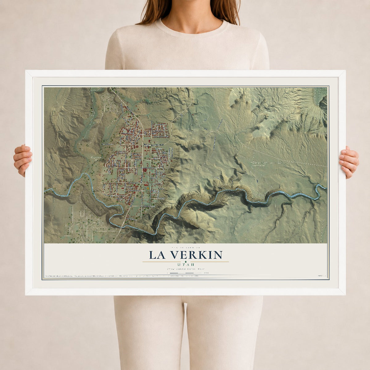 Map of La Verkin, Utah, 24 x 36 inch print in a white wood frame