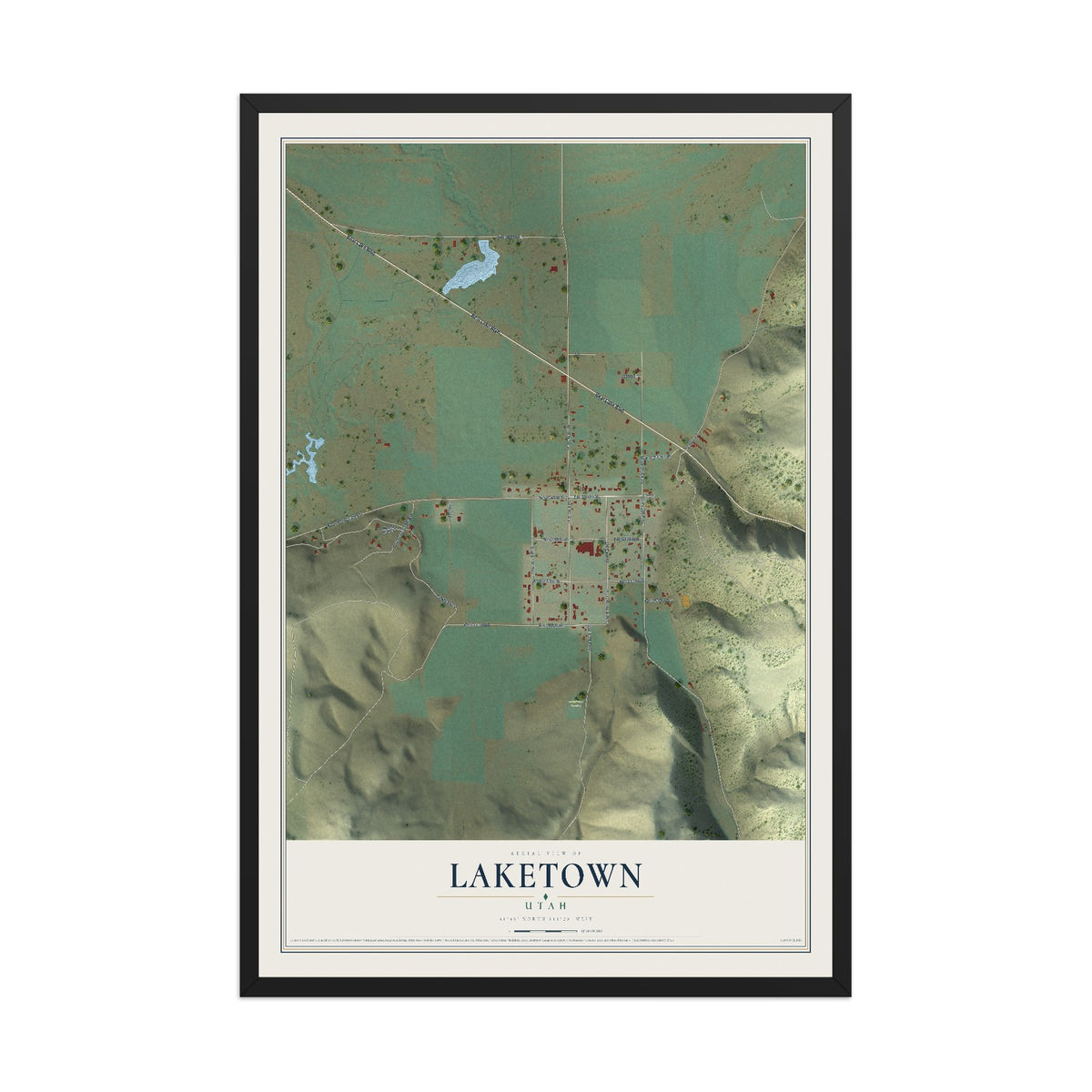 Map of Laketown, Utah, 12 x 18 inch print in a black wood frame