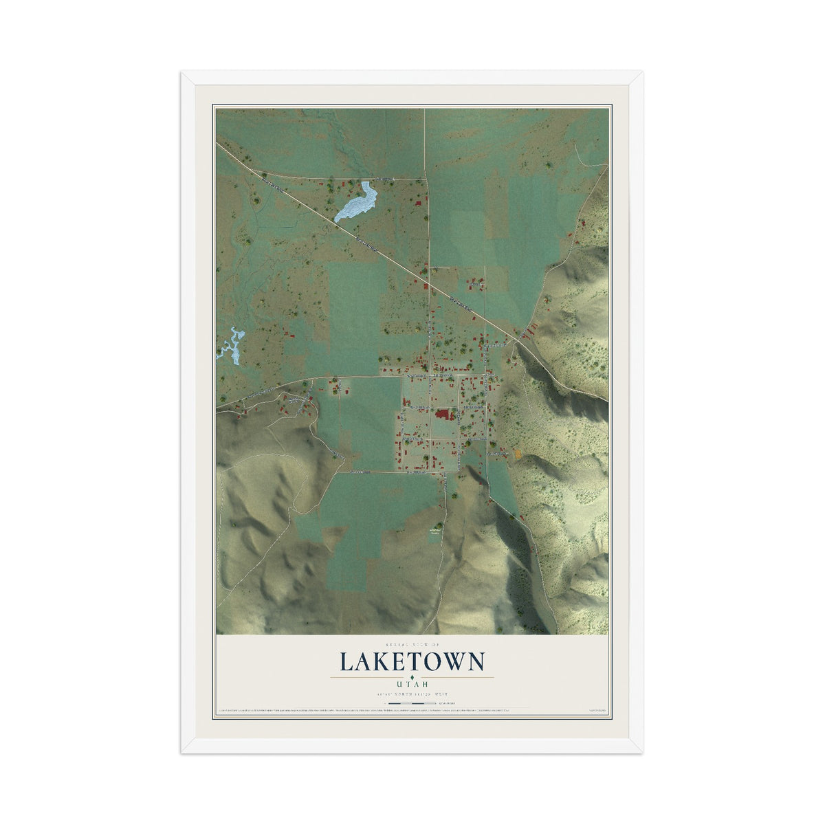 Map of Laketown, Utah, 12 x 18 inch print in a white wood frame