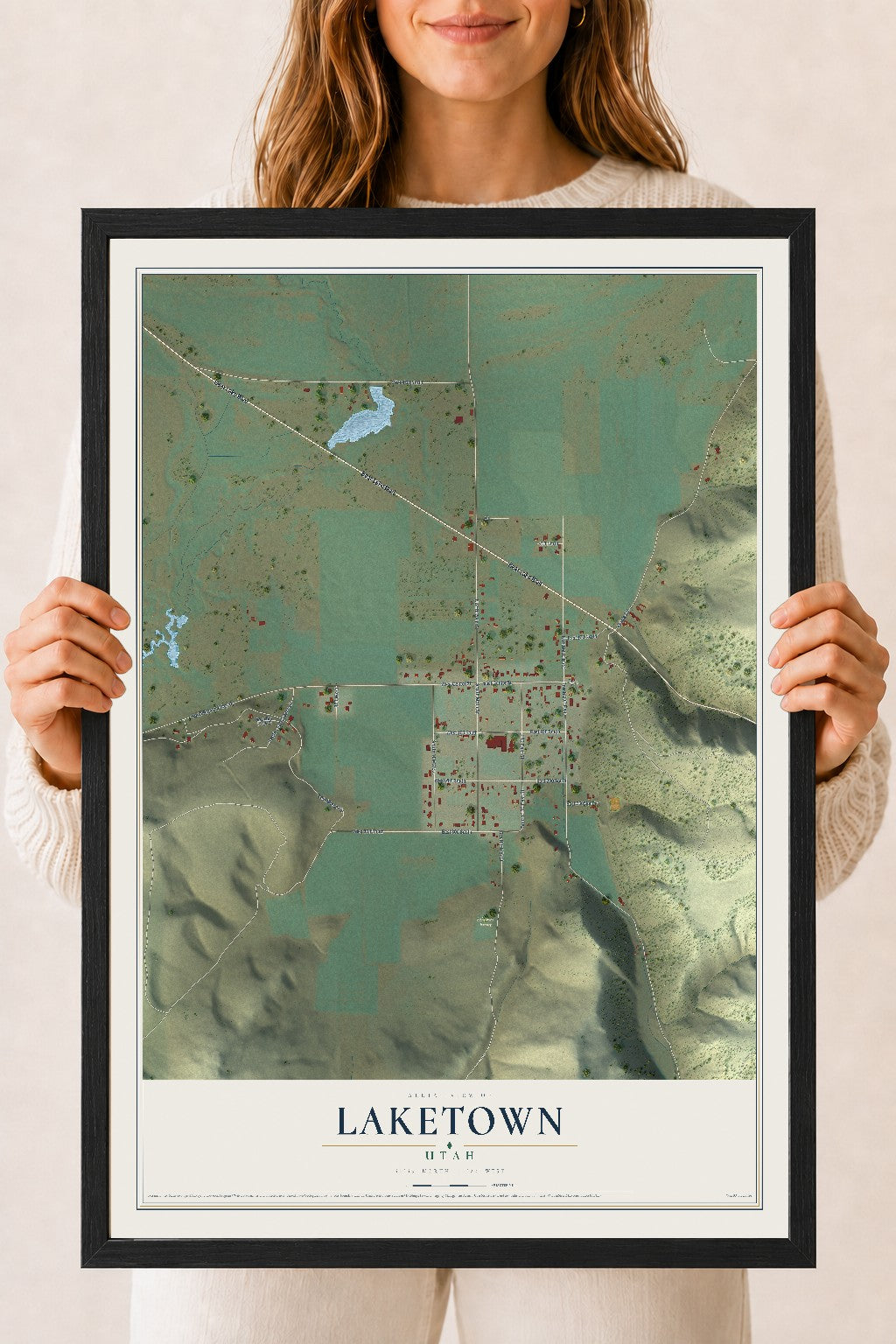 Map of Laketown, Utah, 18 x 24 inch print in a black wood frame