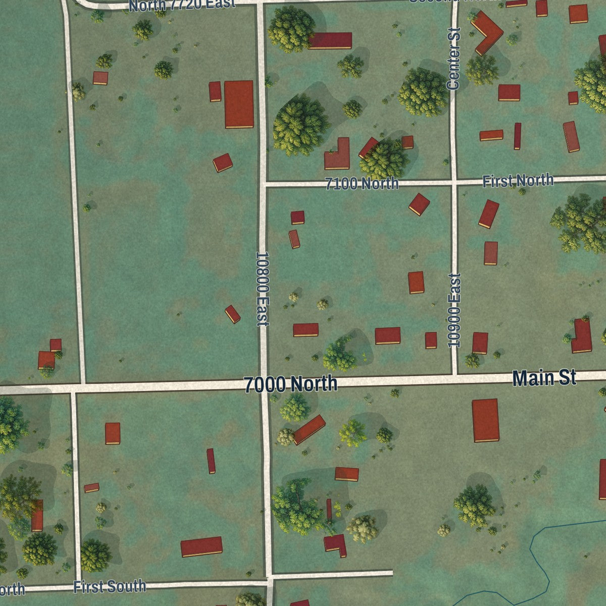 Close-up of the map of Lapoint, Utah print showing street and building detail