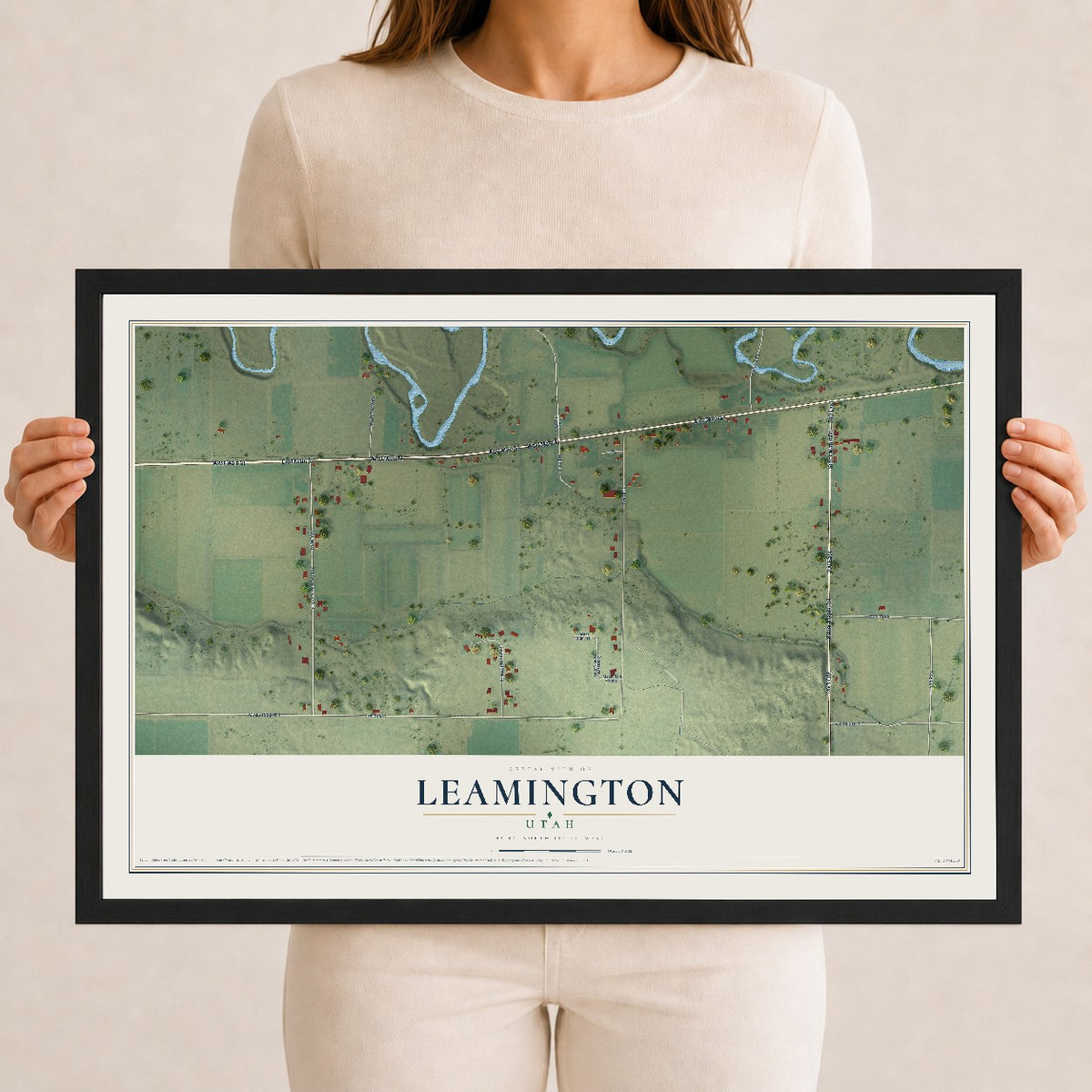 Map of Leamington, Utah, 12 x 18 inch print in a black wood frame