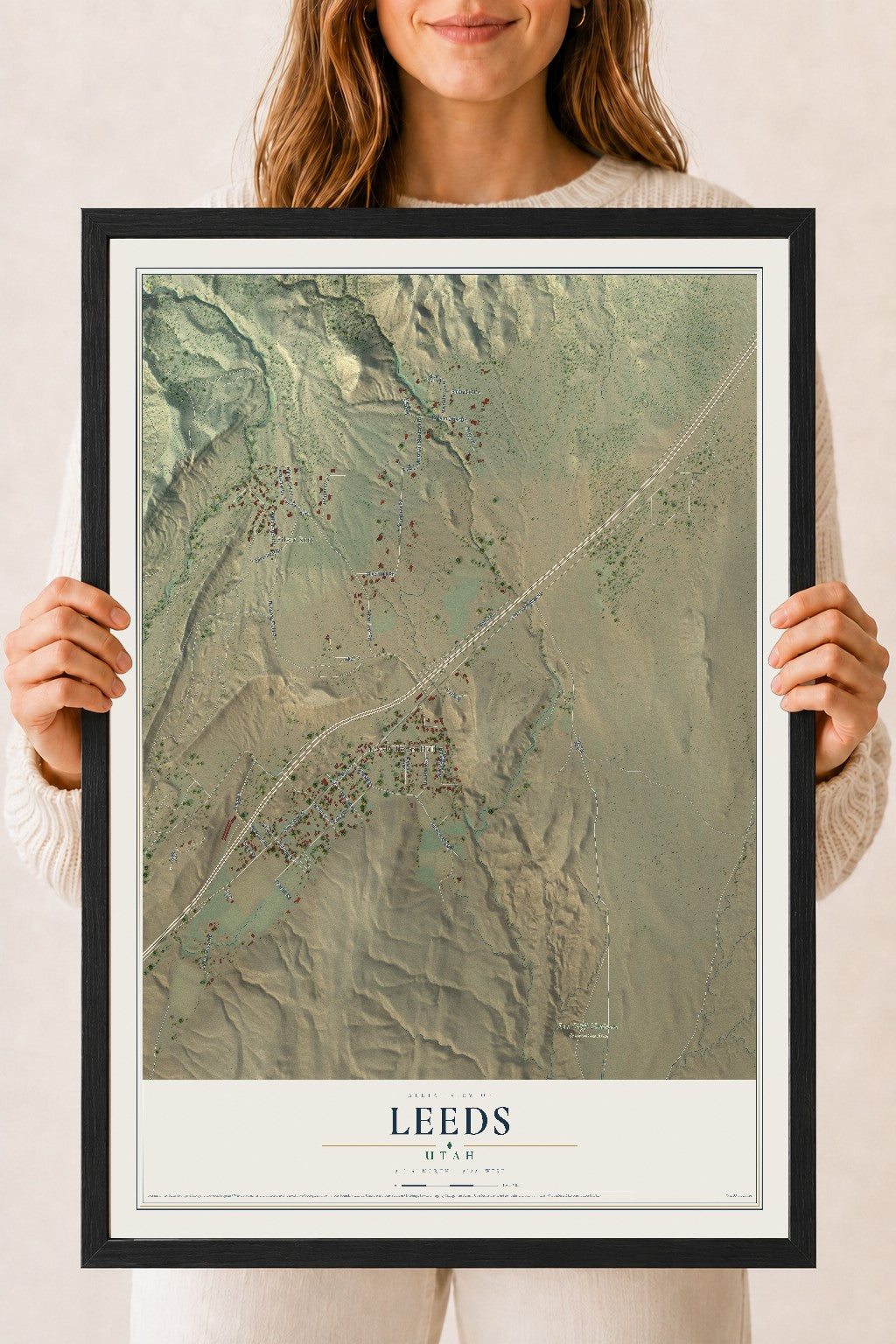 Map of Leeds, Utah, 18 x 24 inch print in a black wood frame