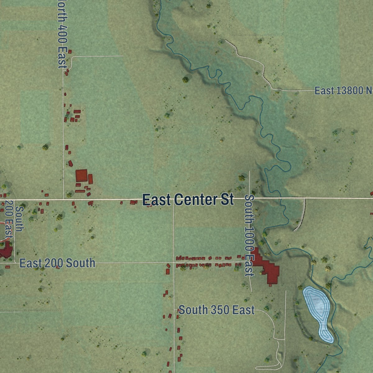 Second close-up of the map of Lewiston, Utah print showing more streets and buildings