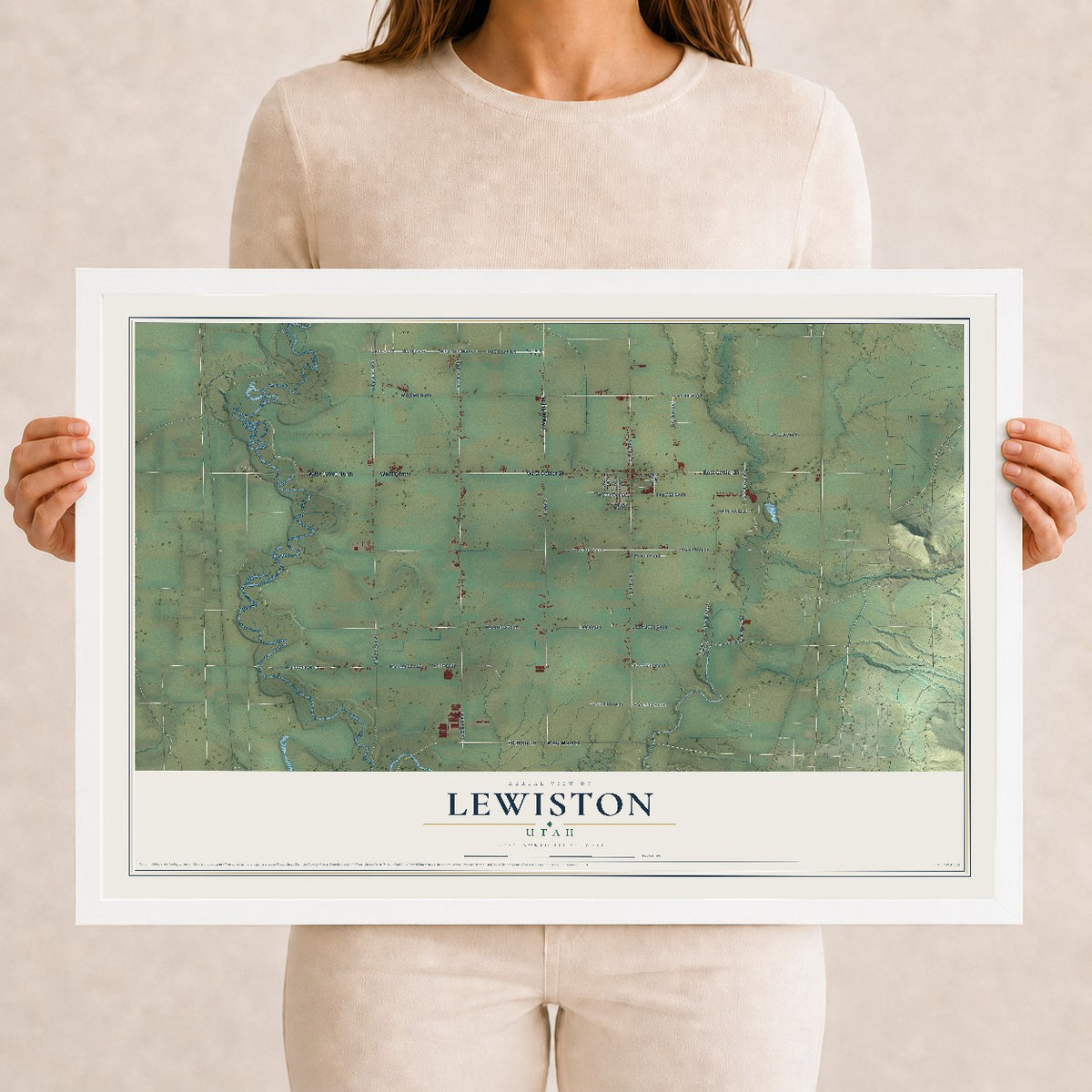 Map of Lewiston, Utah, 12 x 18 inch print in a white wood frame