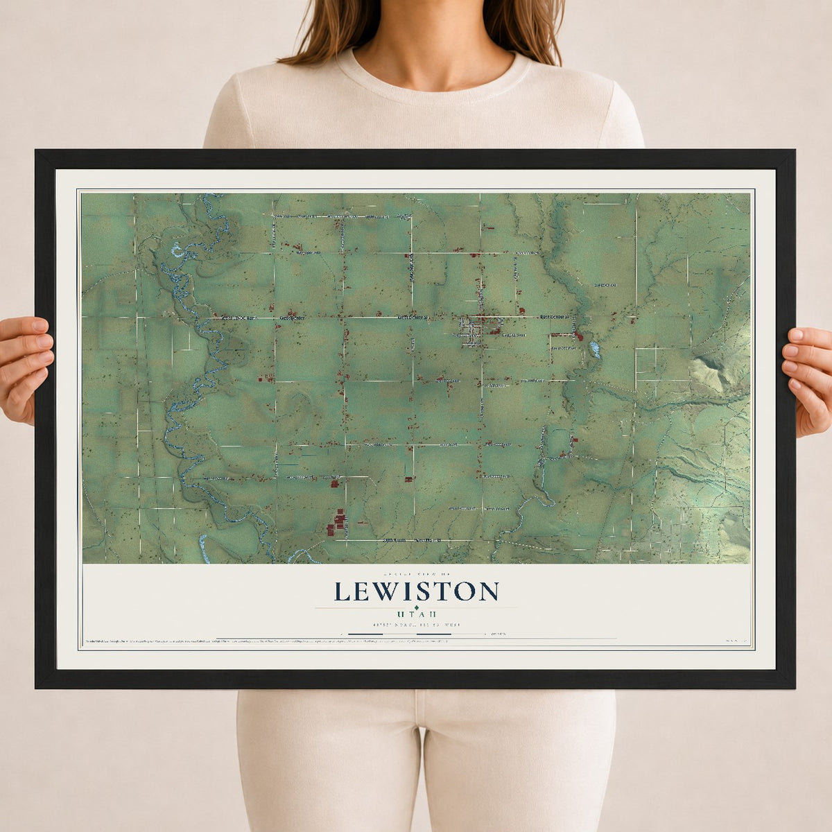 Map of Lewiston, Utah, 18 x 24 inch print in a black wood frame