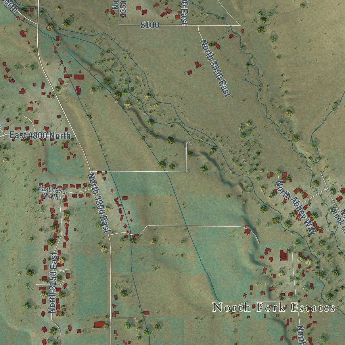 Close-up of the map of Liberty, Utah print showing street and building detail