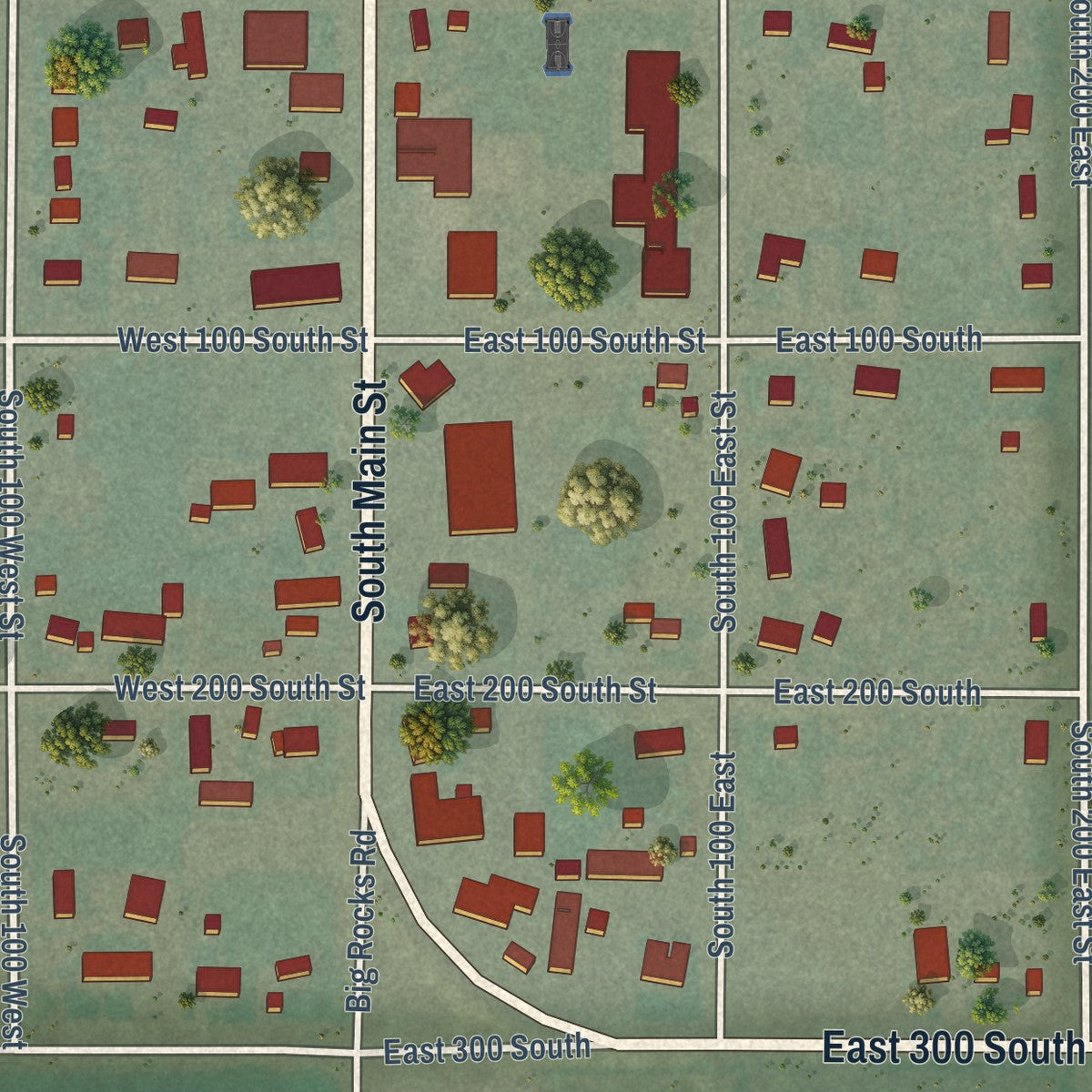 Close-up of the map of Loa, Utah print showing street and building detail